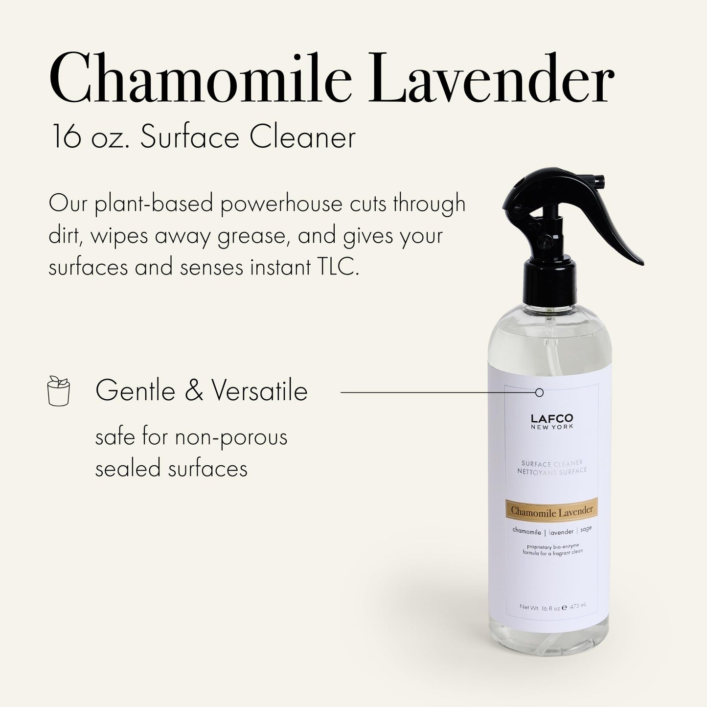 LAFCO New York Surface Cleaner, Chamomile Lavender - 16 fl oz - Bio-Enzyme Natural Formula for a Fragrant Clean - Safe for Non-Porous Sealed Surfaces