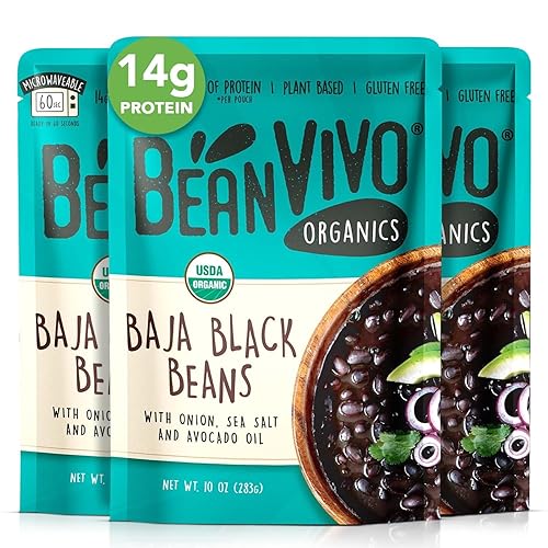 BeanVIVO (Pack of 3) Organics 14g Plant based Protein Baja Black Beans - Good Source of Fiber - Nutritious & Microwave Meals - Gluten-Free Plant Food