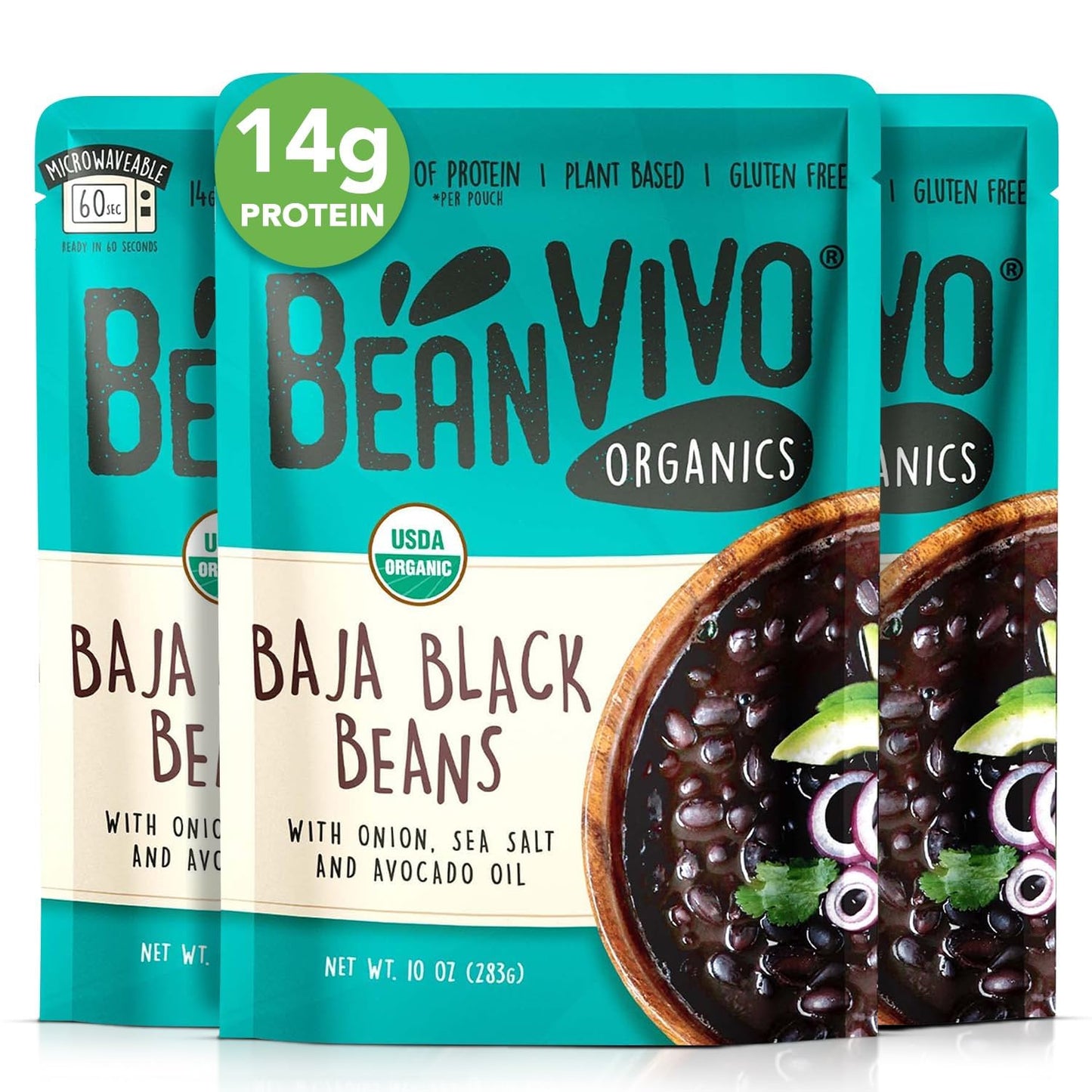 BeanVIVO (Pack of 3) Organics 14g Plant based Protein Baja Black Beans - Good Source of Fiber - Nutritious & Microwave Meals - Gluten-Free Plant Food