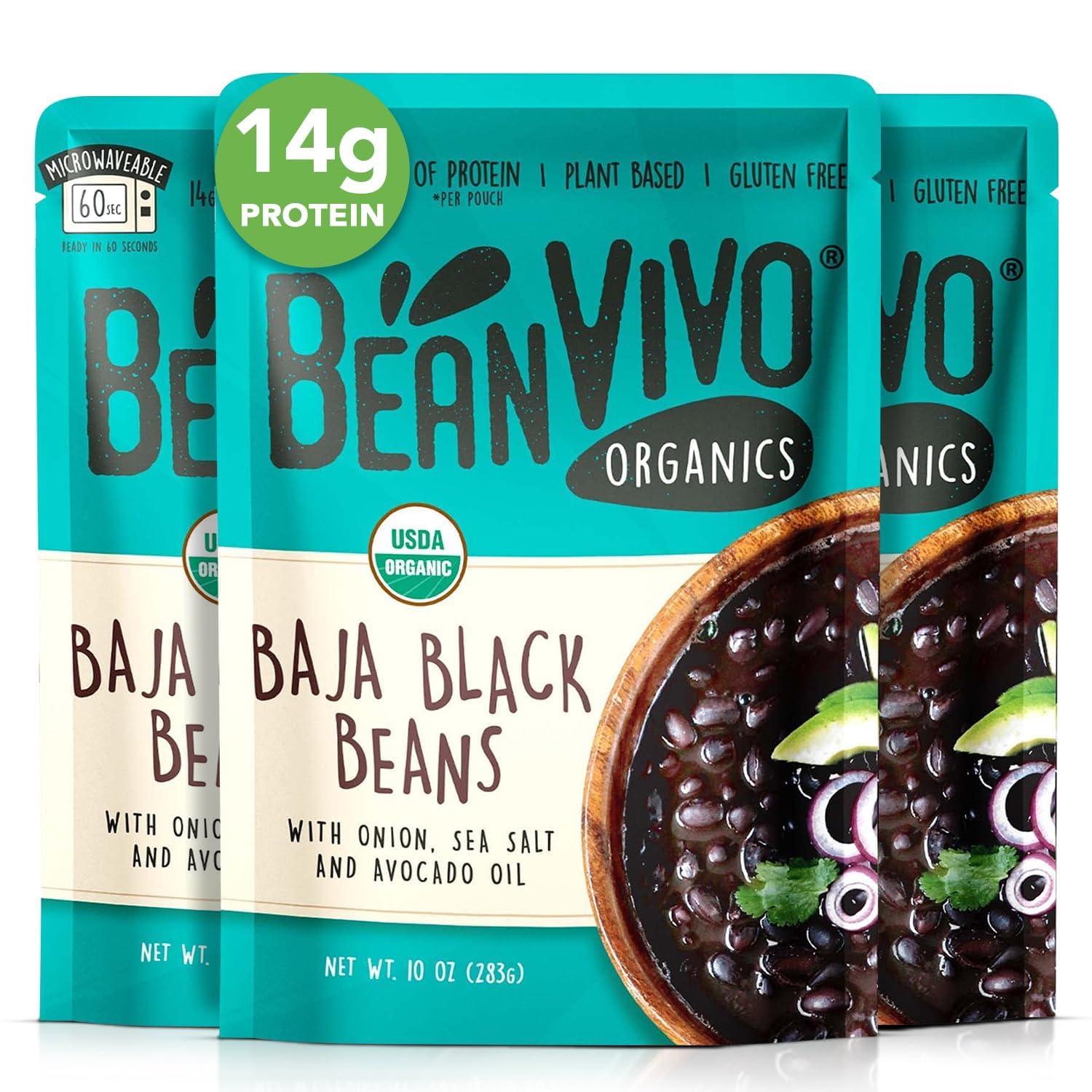 BeanVIVO (Pack of 3) Organics 14g Plant based Protein Baja Black Beans - Good Source of Fiber - Nutritious & Microwave Meals - Gluten-Free Plant Food