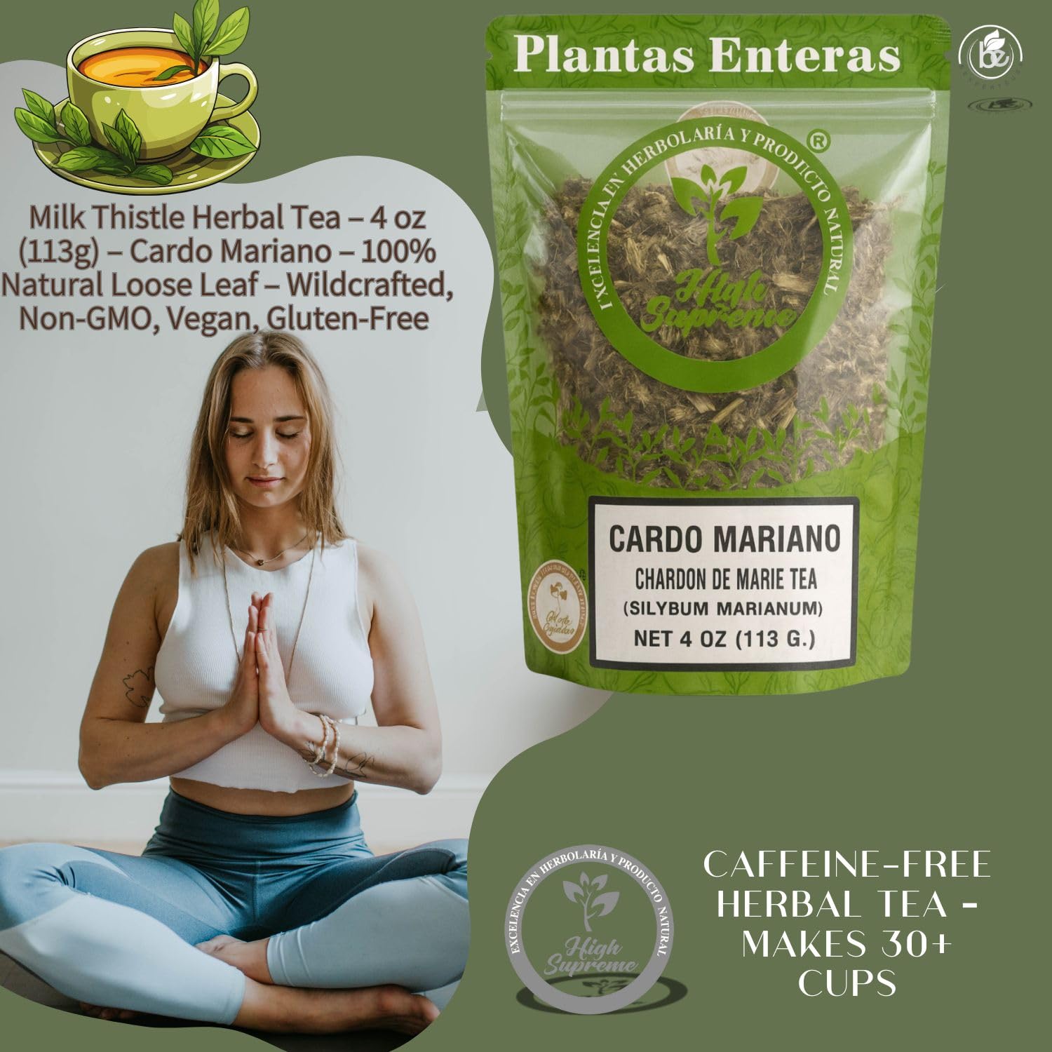 Milk Thistle Herbal Tea - 4 oz (113g) - Cardo Mariano - 100% Natural Loose Leaf - Wildcrafted, Non-GMO, Vegan, Gluten-Free - Resealable Bag - by High