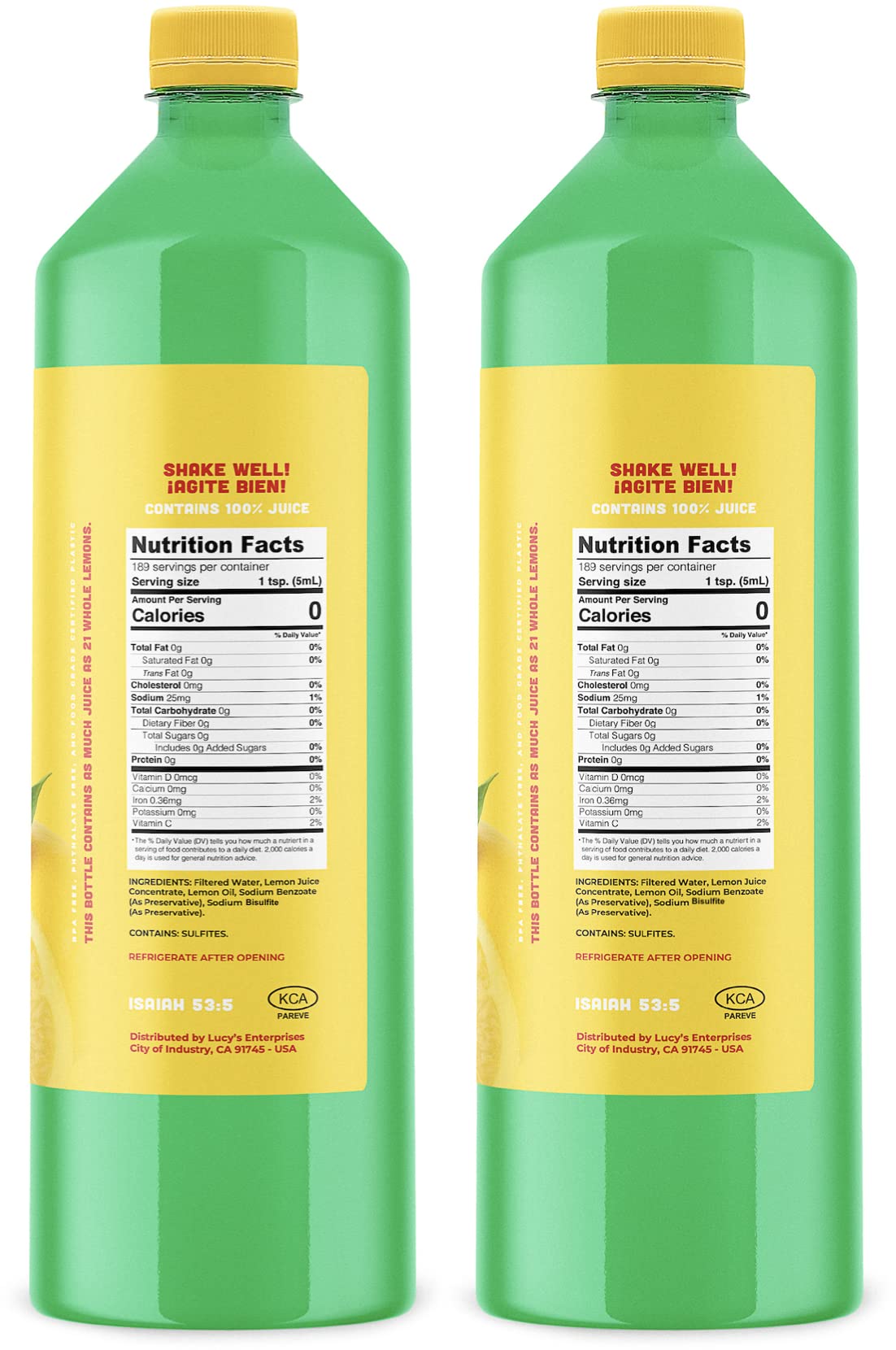 Lucy's Family Owned - 100% Lemon Juice 32oz. Bottle (2 PACK)