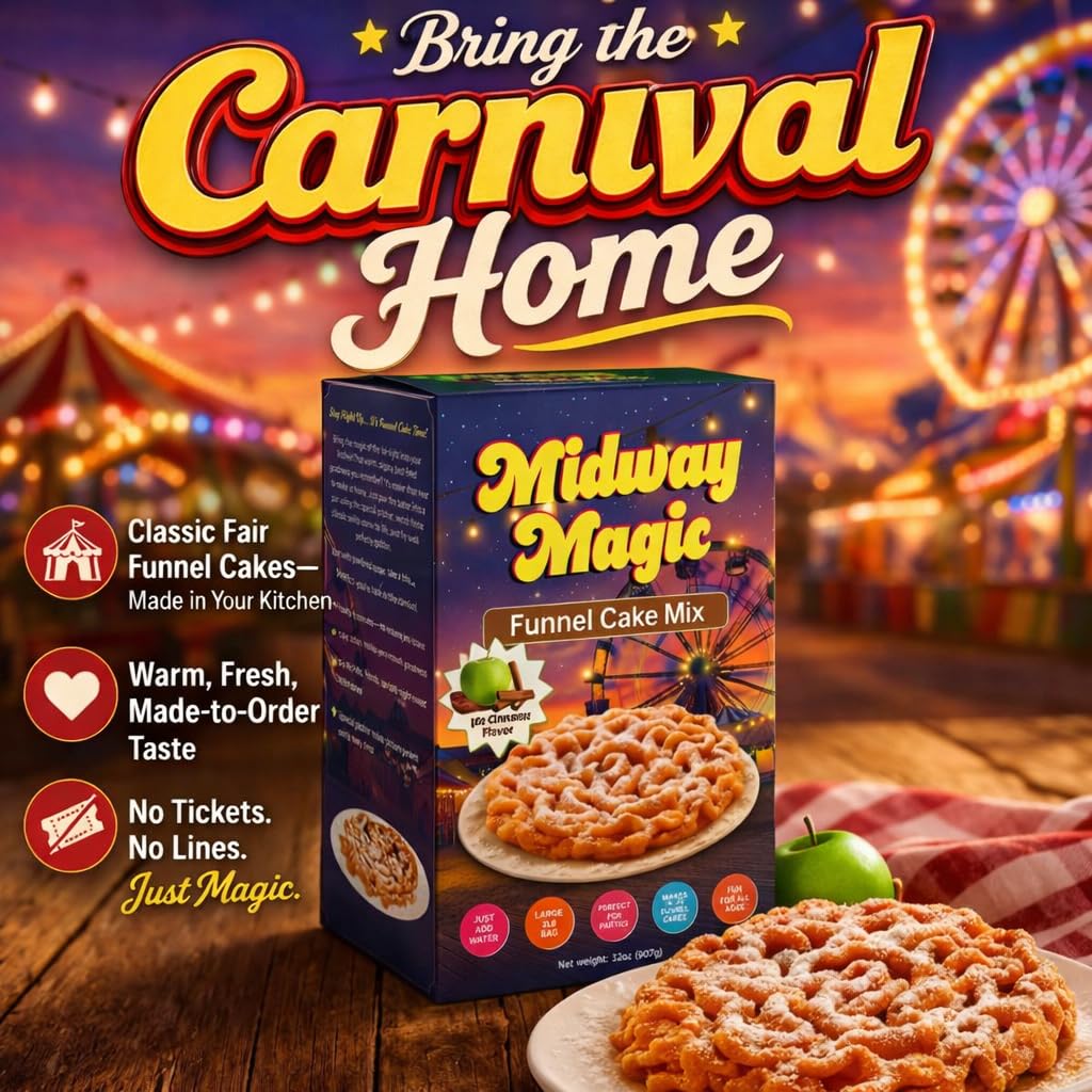 Carnival Food Funnel Cake Mix- Includes 2lb Funnel Cake Mix - Makes Up to 24 Funnel Cakes - Funnel Cake Maker - Mix For Funnel Cake for Easy Frying and Perfect Results (Apple & Cinnamon)