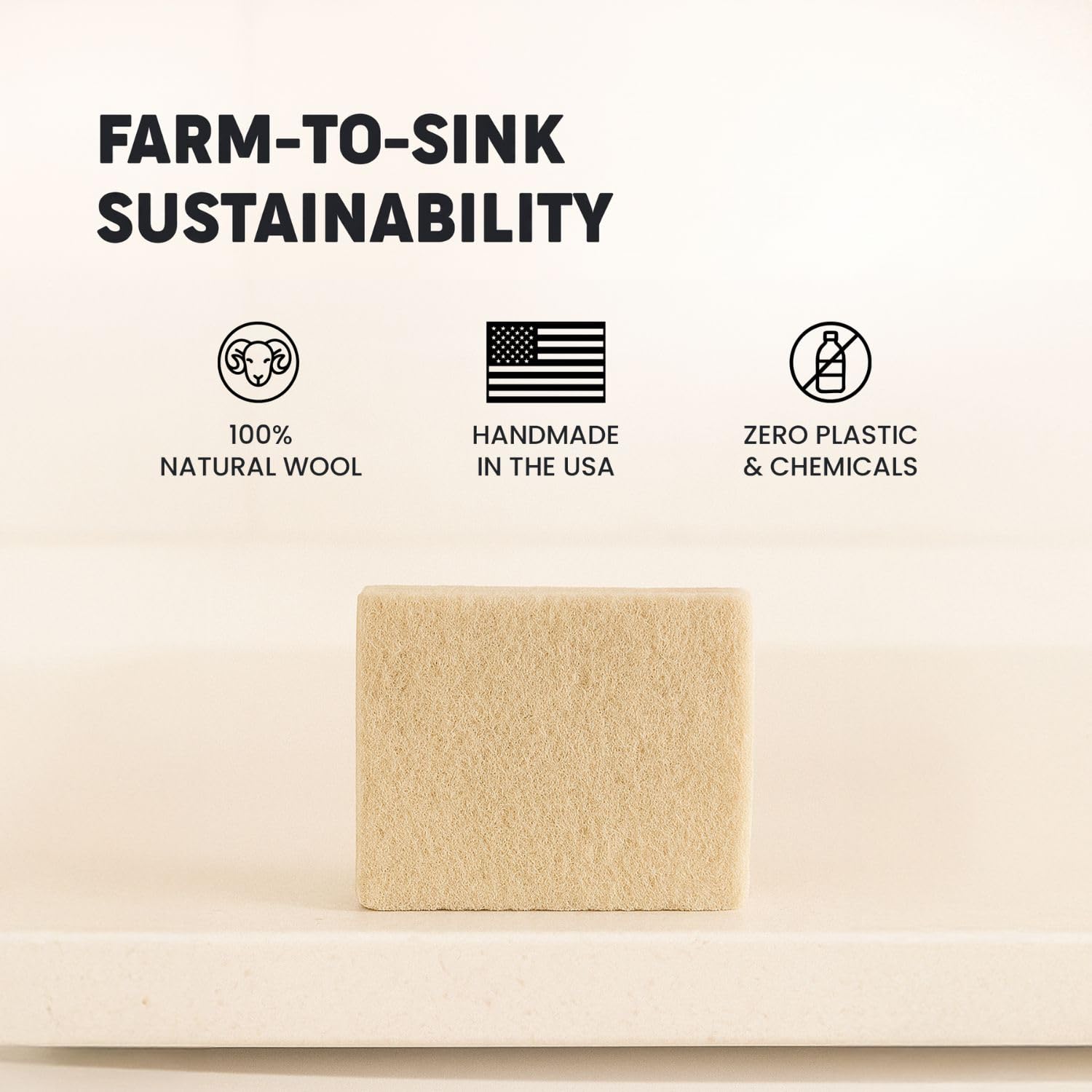Scalise Family Sheep Farm Wool Dish Sponge 5"x5" - Natural Sponge Dish Non Scratch | Organic Kitchen Sponges for Sink Cleaning | Long Lasting Wool