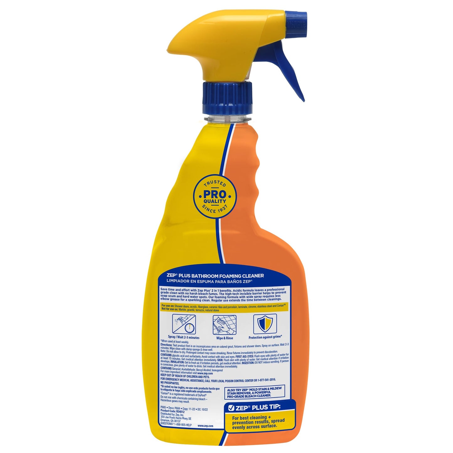 Zep Plus Bathroom Foaming Cleaner - 32 OZ (Case of 12) - R54012 - Prevents Soap Scum Buildup + Long-Lasting Protection - Bleach-free