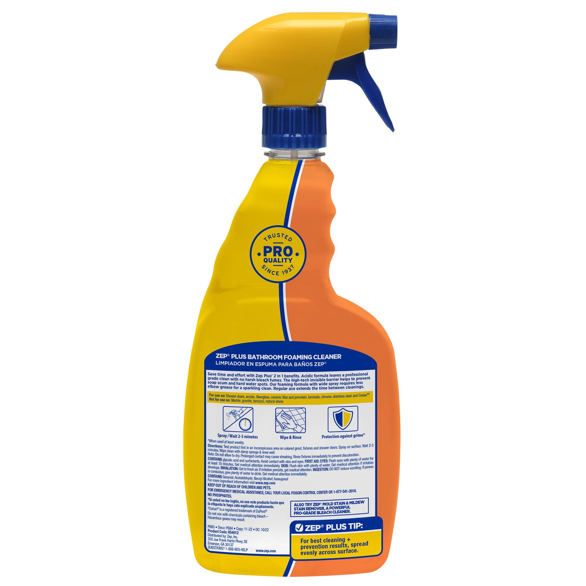 Zep Plus Bathroom Foaming Cleaner - 32 OZ (Case of 12) - R54012 - Prevents Soap Scum Buildup + Long-Lasting Protection - Bleach-free