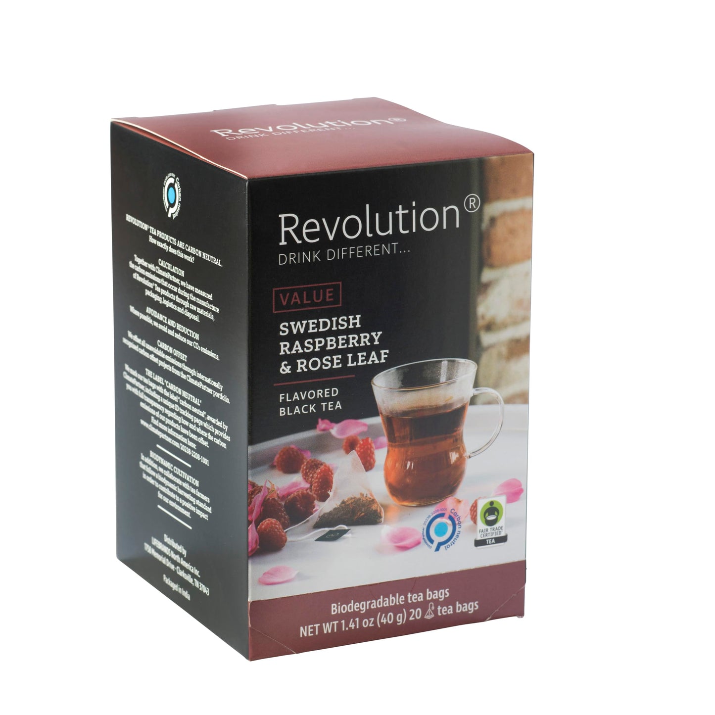 REVOLUTION TEA® Raspberry Black Tea [THE ORIGINAL] - Swedish Raspberry & Rose Leaf - Premium Full Leaf Tea - Biodegradable Infuser Tea Bags - Flavored