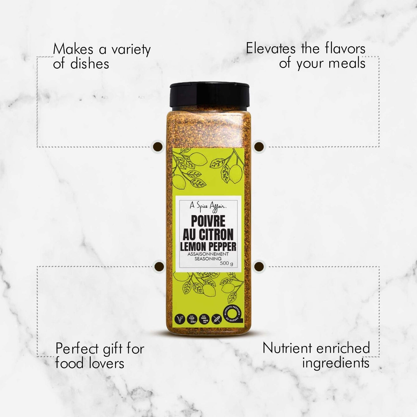 A Spice Affair Lemon Pepper Seasoning | Zesty Lemon & Cracked Black Pepper Blend | All-Purpose Seasoning for Chicken, Fish & Vegetables | All-Natural