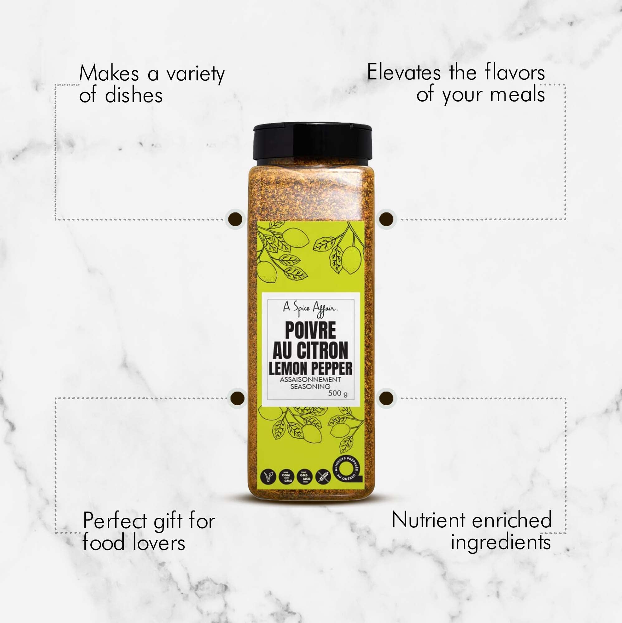 A Spice Affair Lemon Pepper Seasoning | Zesty Lemon & Cracked Black Pepper Blend | All-Purpose Seasoning for Chicken, Fish & Vegetables | All-Natural