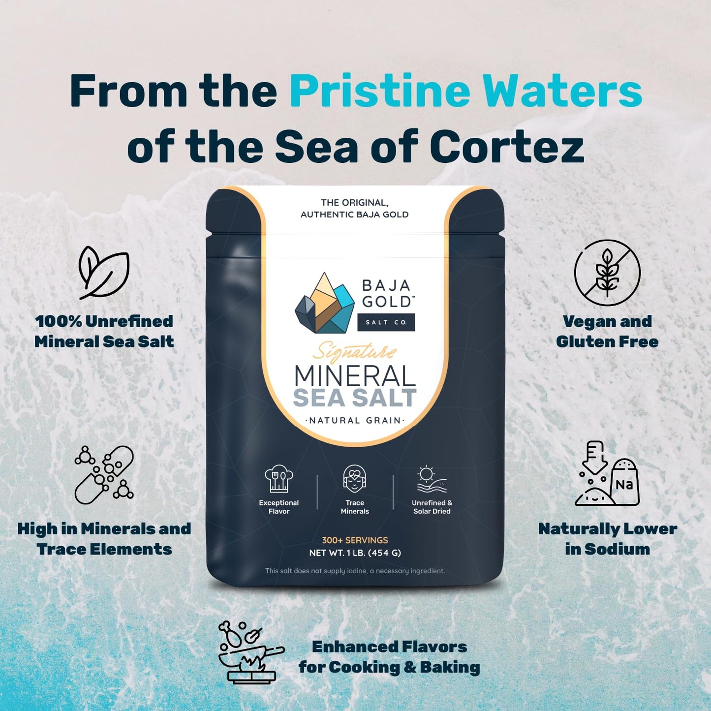 Baja Gold Signature Mineral Sea Salt - Recommended by Gary Brecka - Organic Natural Grain Salt for Cooking & Baking | Authentic Baja Salt | Ideal for