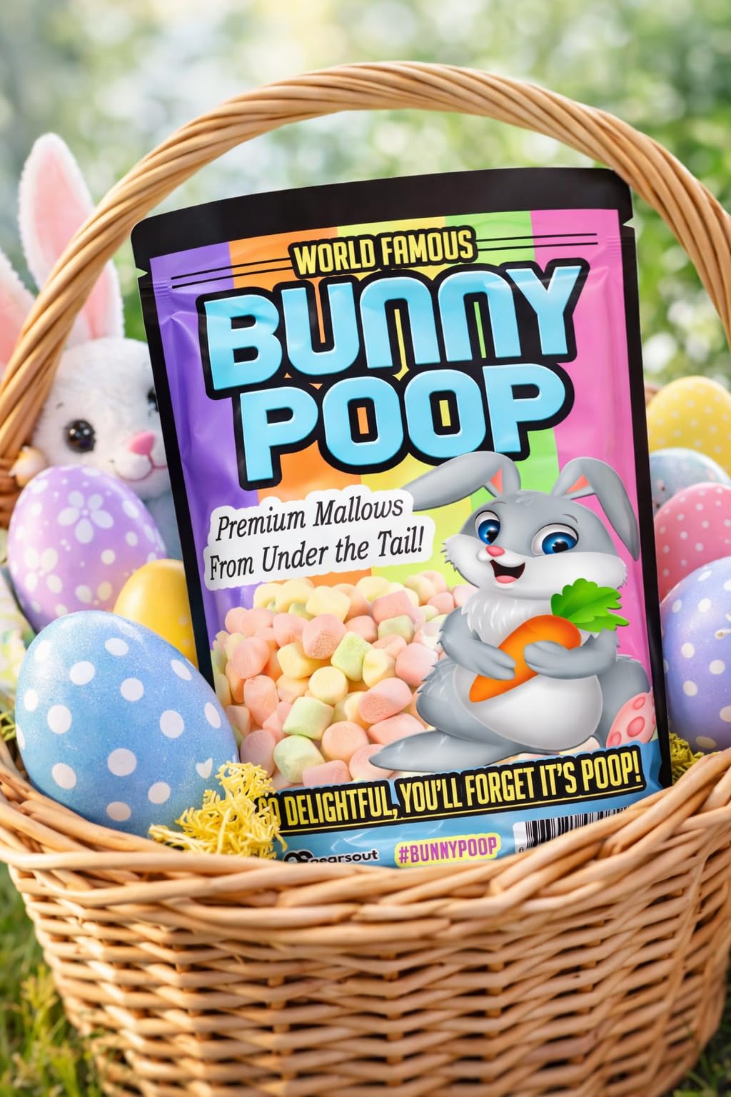 Bunny Poop Marshmallows - Funny Easter Candy Gag Gift, Colorful Mini Mallows Snack Bags, Easter Basket Stuffers for Kids, Teens & Adults, White