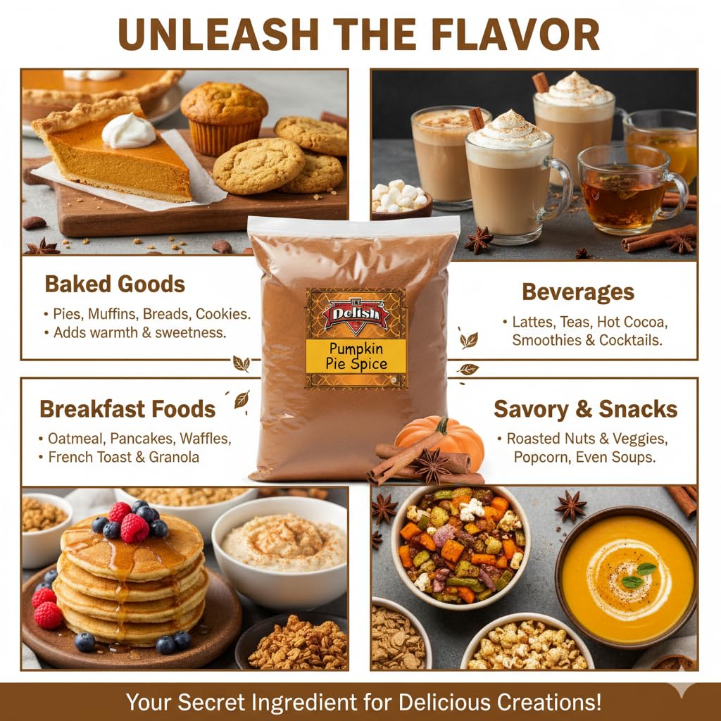 Gourmet Pumpkin Pie Spice Powder by It's Delish, 5 lbs Bulk Bag | Awesome Pumkin and Apple Pies Seasoning | Coffee Latte Tea Holiday Baking | Blend