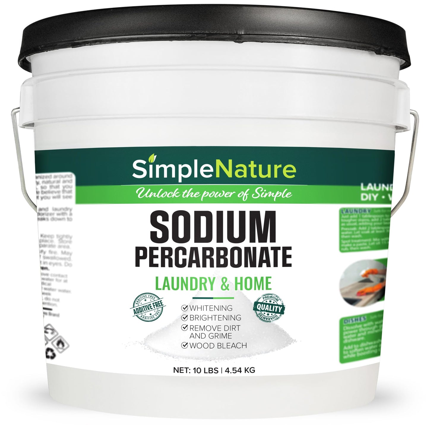 SimpleNature Sodium Percarbonate (10 lbs) - Versatile Scent-Free Cleaner for Home, Laundry, and Decking - Pure Oxygen Bleach - Convenient Resealable