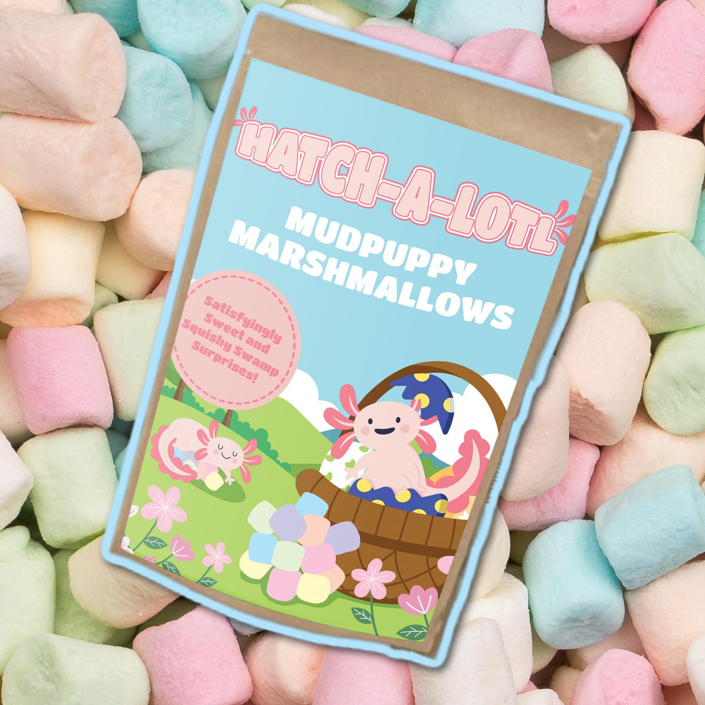 Hatch-a-Lotl Marshmallows Funny Axolotl Lovers Gift for Women Cute Party Favor Office Gift Exchange Idea Pastel Mini Mallows