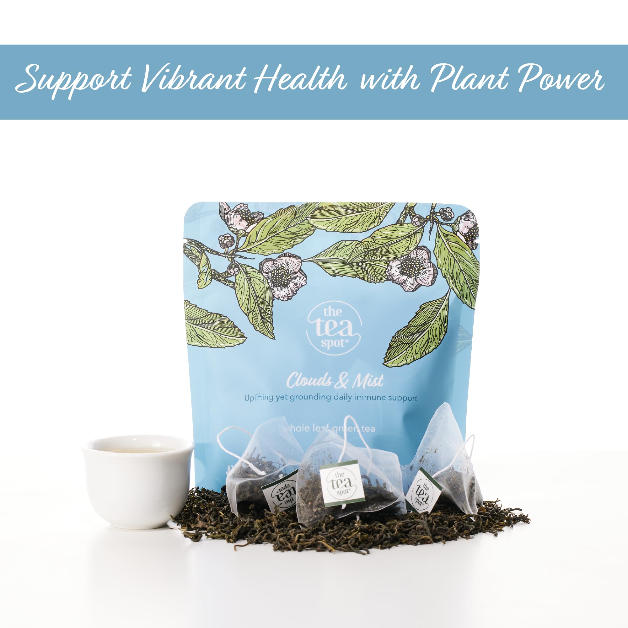 The Tea Spot Organic Clouds and Mist Green Tea | Yunwu Organic Green Tea with Smoky, Vegetal, and Citrus Aromas | 15 Tea Bags