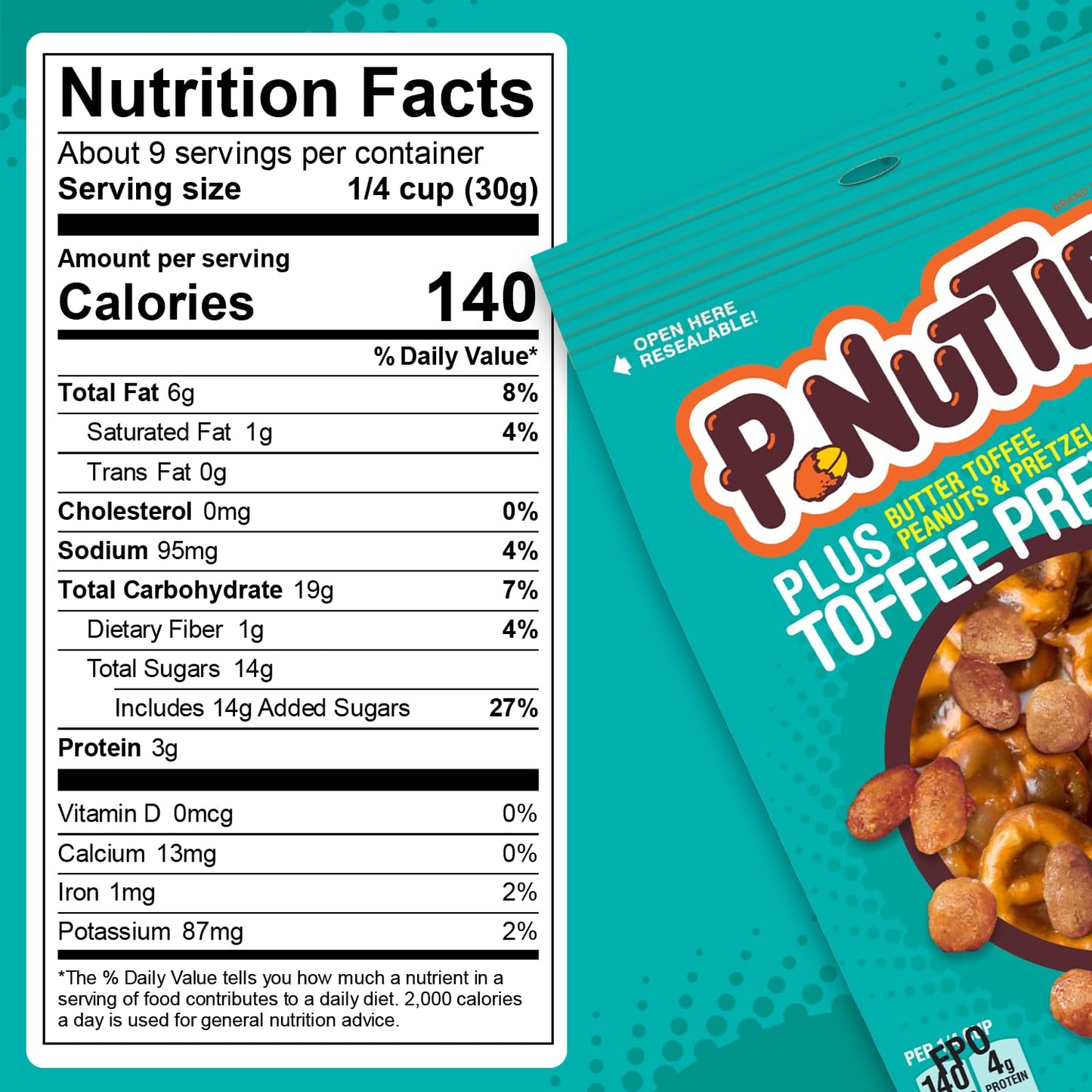 P-Nuttles Plus Toffee Pretzels, 10 Ounce Resealable Bag (Pack of 1) - Butter Toffee Peanuts and Pretzels - Perfect Gourmet Snack Mix for Parties
