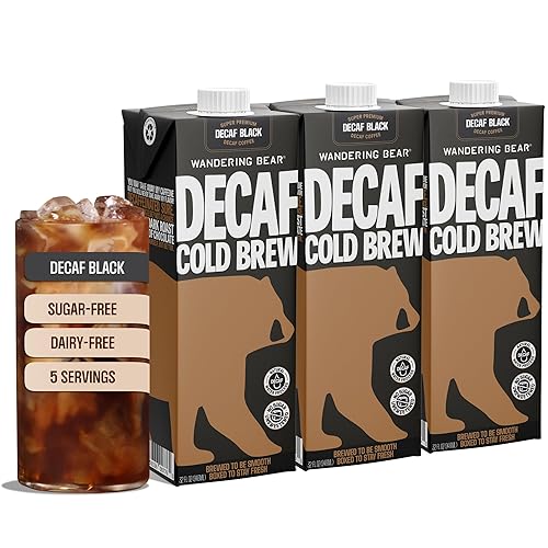 Wandering Bear Decaf Cold Brew Coffee - Bold, Smooth, No Sugar Added, Shelf-Stable, Ready to Drink, Gluten Free & Vegan Decaf Iced Cold Brewed Coffee