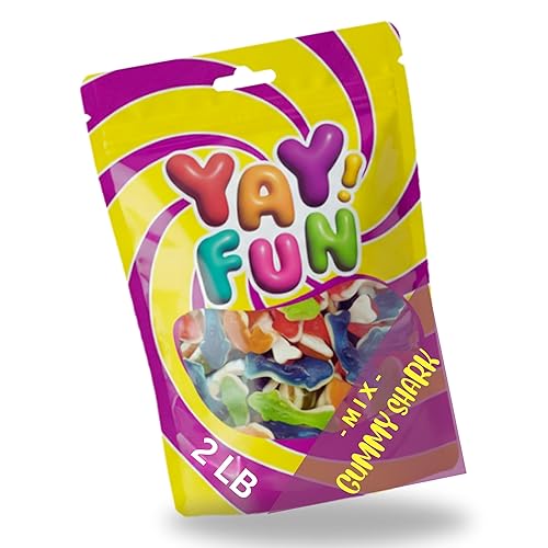 Assorted Shark Gummy Candy Mix, Halal Candy Bulk 2 Pound Bag | Fruit Flavored Shark Gummies | Kids Party Candy for Goodie Bags, Candy Buffets & Bulk