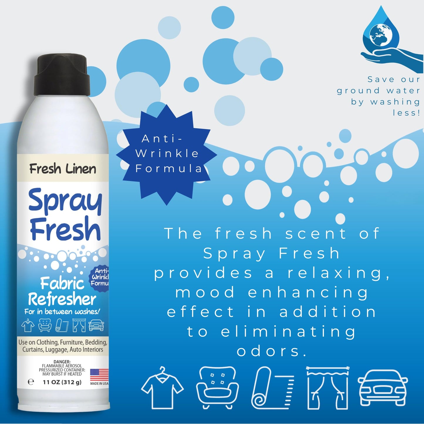 Home First Spray Fresh Fabric Refresher, Linen, 8 oz - Deodorizer and Freshener for Clothing, Bedding, and Furniture