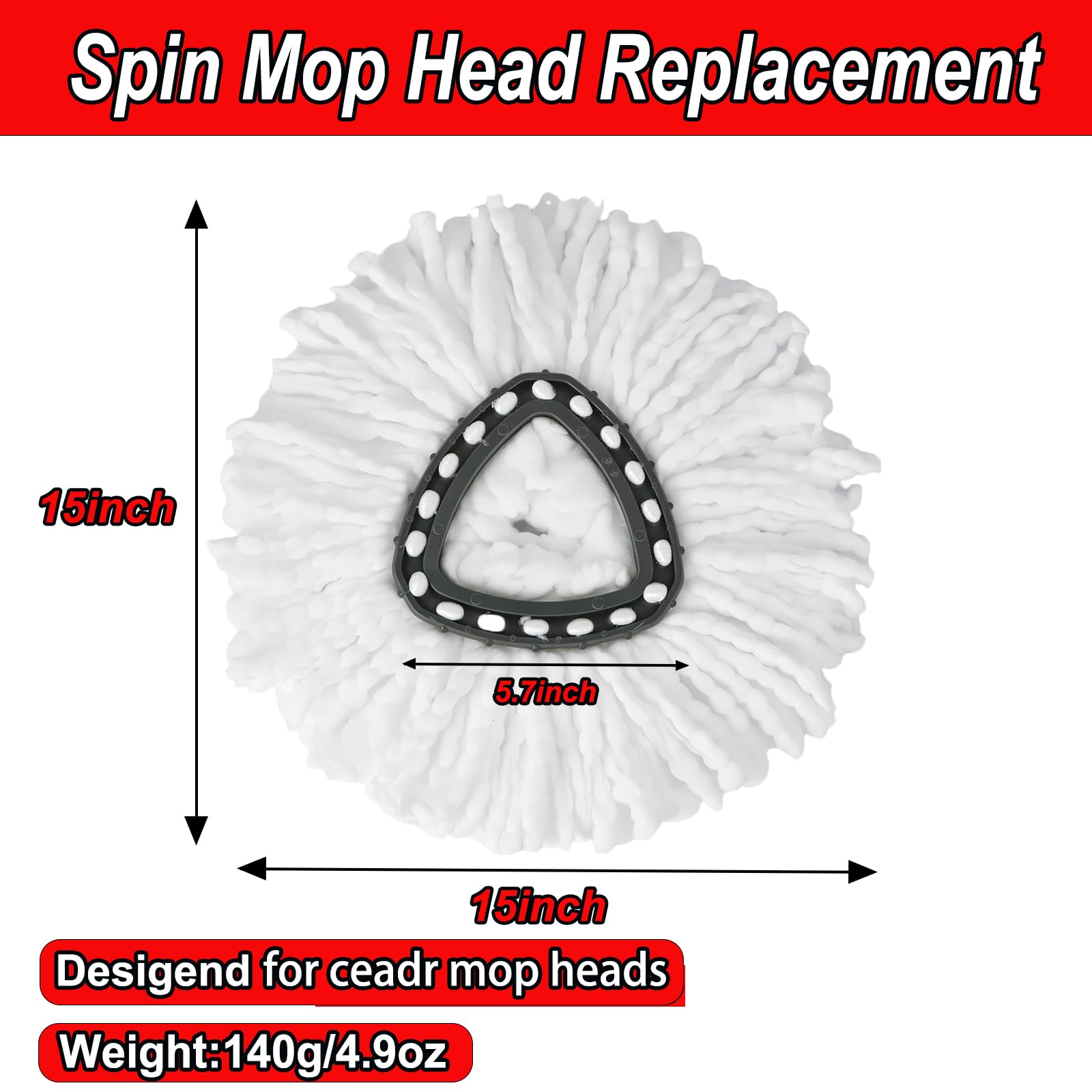 10 PCS Spin Mop Replacement Head,100% Microfiber Mop Heads Replacements Compatible with Cedar Easywring 1-Tank System, 360 Degree Round Mop Refills