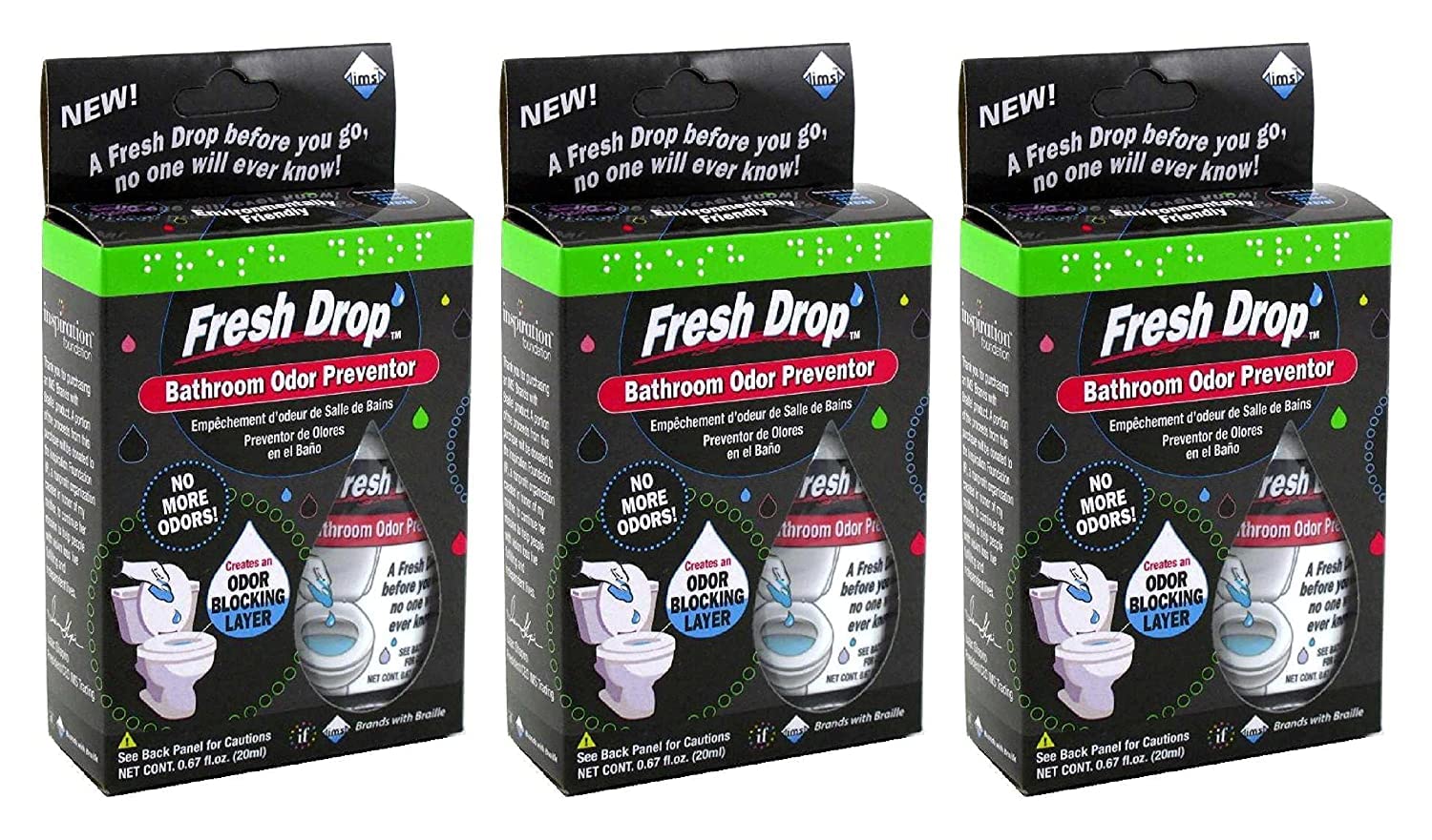 Fresh Drop Bathroom Odor Preventor, Toilet Smell Eliminator, Before-You-Go Bathroom Essential, Traps Strong Odors, 3 Count Value Pack