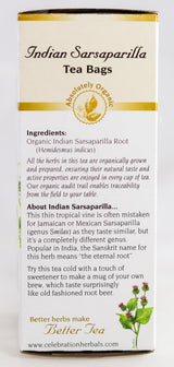 Celebration Herbals Organic Sarsaparilla Root Tea Bags 24 Count