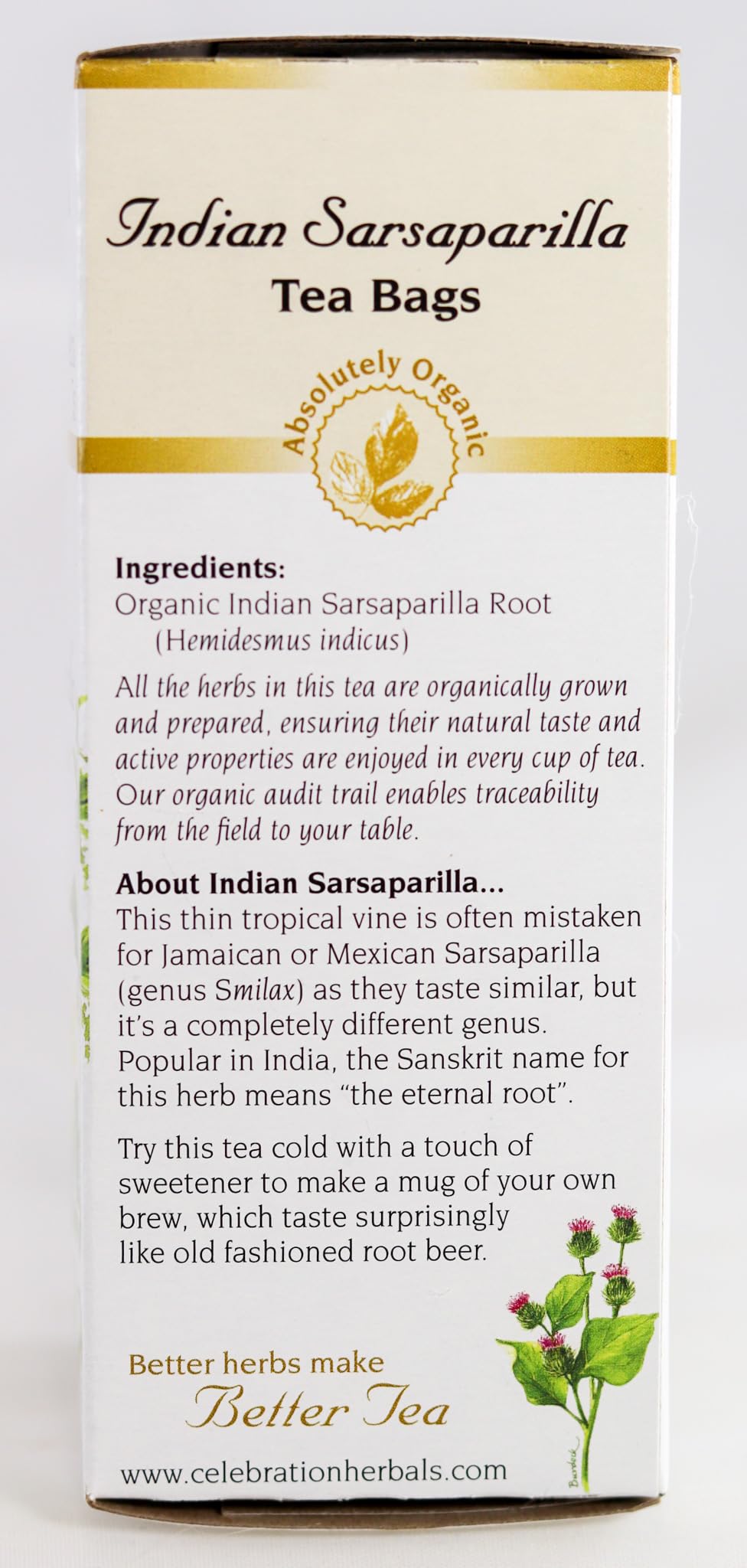 Celebration Herbals Organic Sarsaparilla Root Tea Bags 24 Count