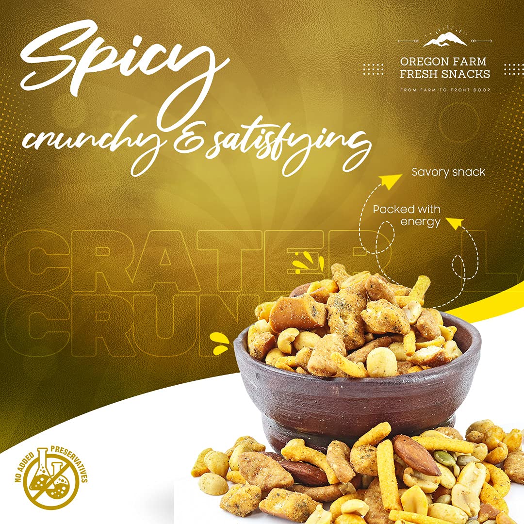 Oregon Farm Fresh Snacks Crater Lake Crunch Spicy Snack Mix - Hand-Blended Mixed Nuts Pub Mix - Sunflower & Pumpkin Seeds, Almonds, Roasted Salted
