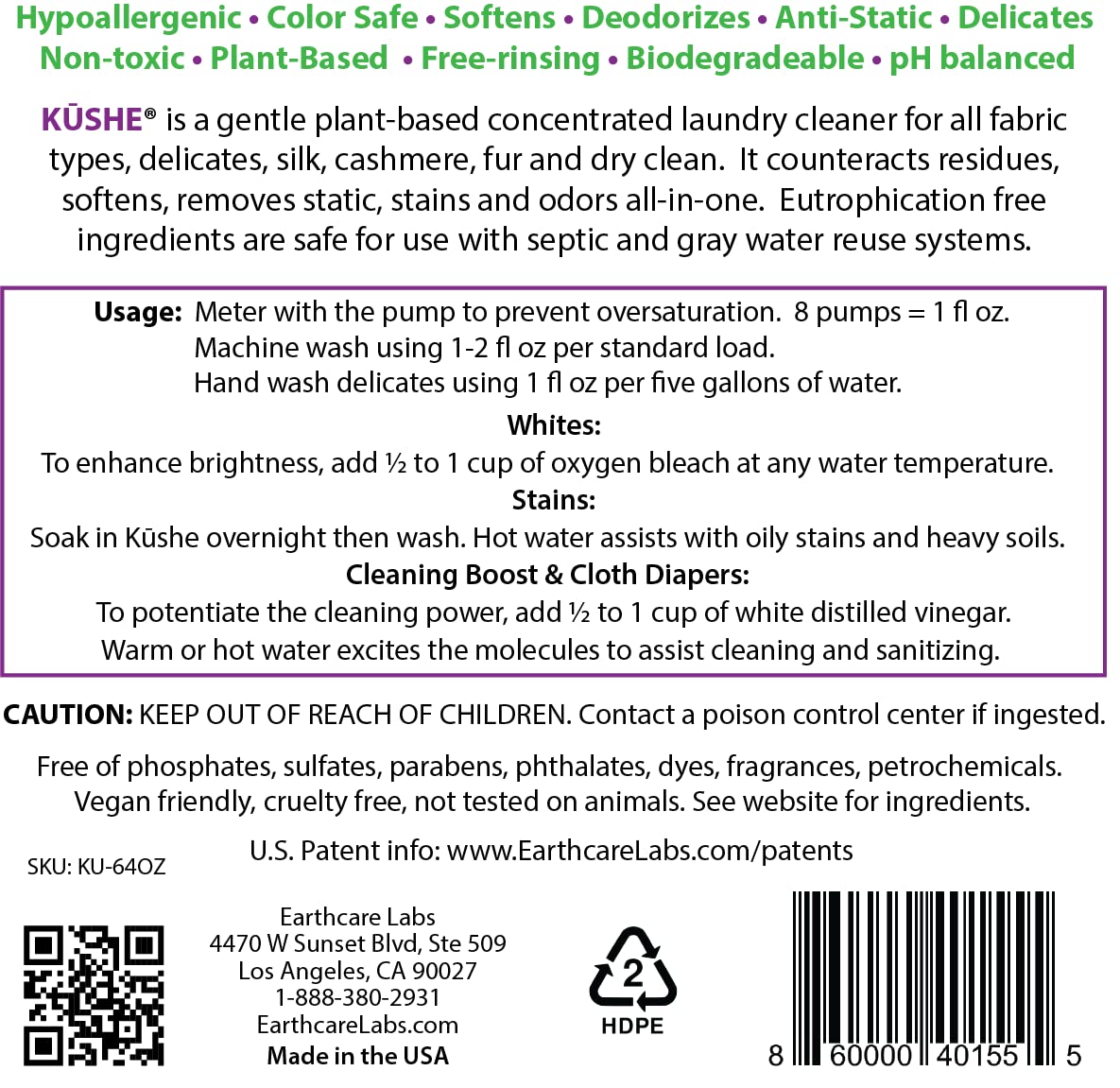 K?SHE Plant-Based Liquid Laundry Cleaner, Delicates, Anti-Static, Softener, Sensitive Skin | 64 Fl Oz