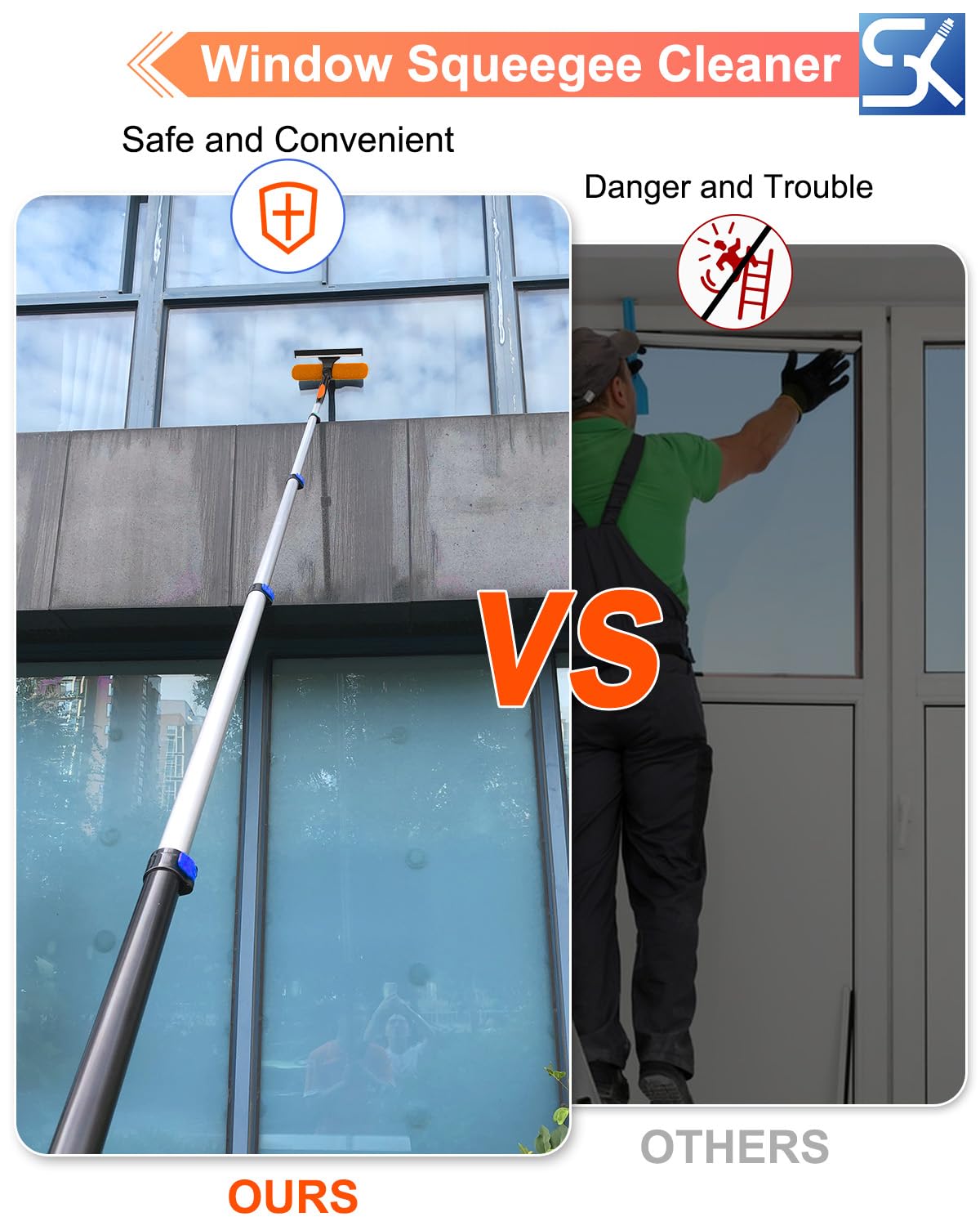 SKGPOLE 26FT Reach Window Squeegee for Window Cleaning Kit with 5-20 Foot Telescoping Extension Pole, 2 in 1 Window Squeegee, Cobweb Duster, Dust Kit