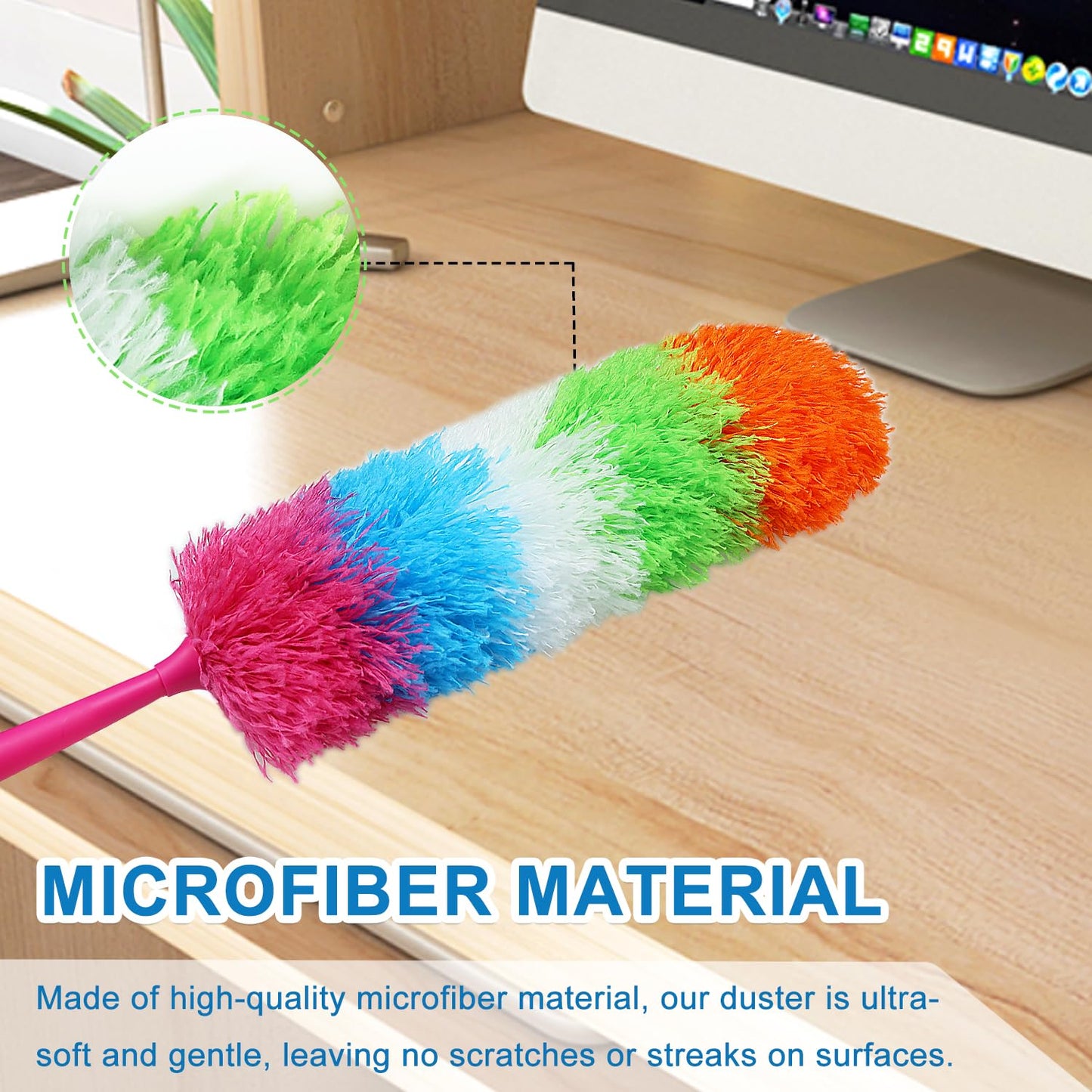 HTOOLPRO 20-Inch Microfiber Hand Duster, Car Interior Detailing Duster, Rainbow Feather Duster for Car, Home, Office Cleaning