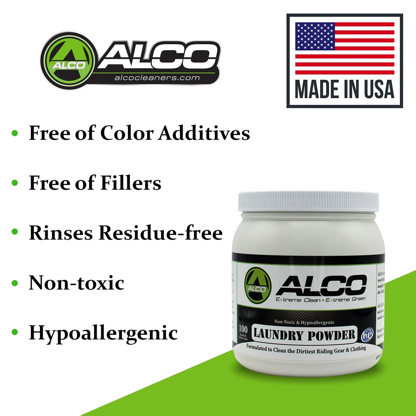 ALCO Laundry Powder - Powerful Stain Removal - Hypoallergenic and Unscented Formula for All Fabrics including Riding Gear, Gym, Baby and Delicate