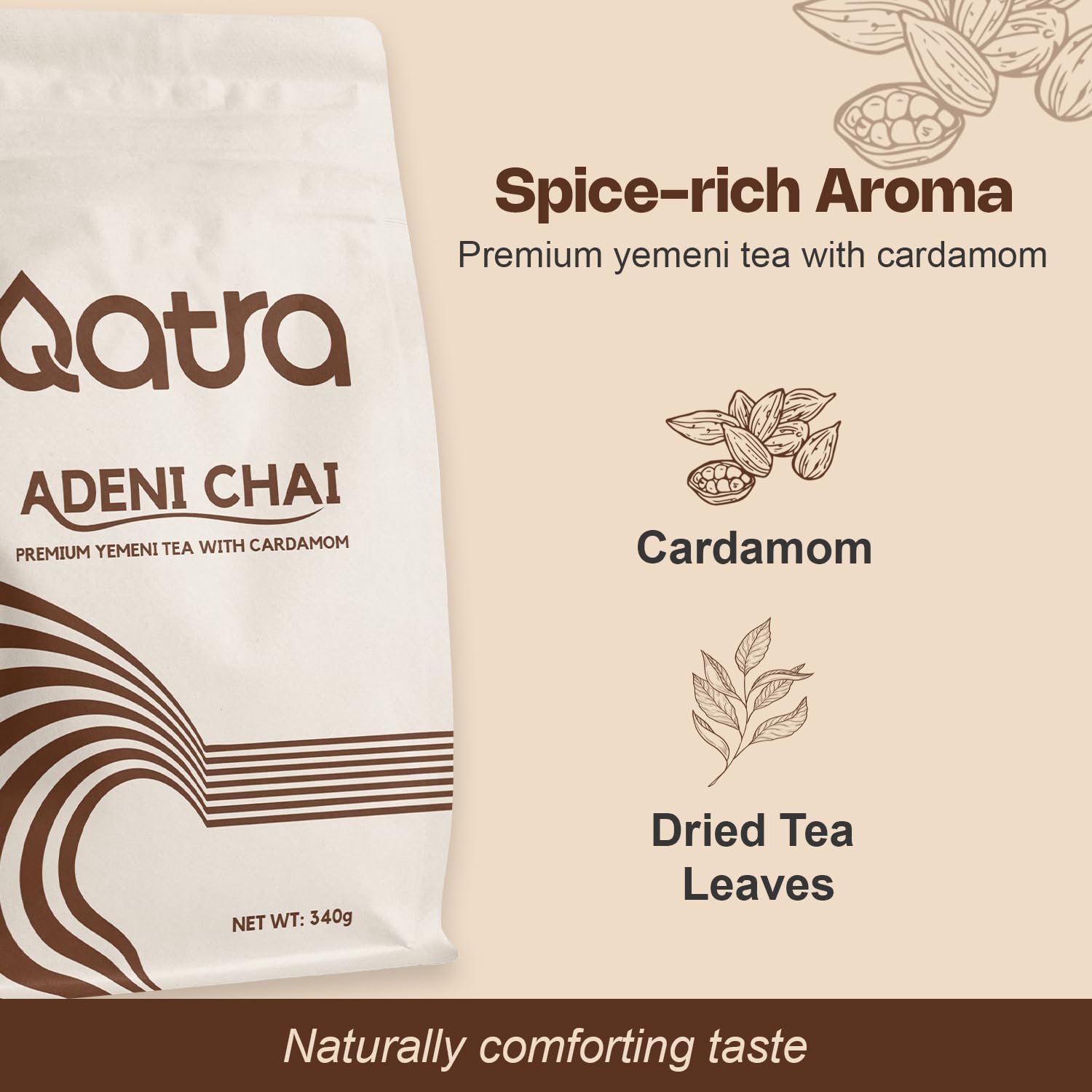 Qatra Adeni Chai - Traditional Yemeni Tea with Cardamom | Rich & Creamy Milk Tea | Authentic Adeni Chai Blend | Premium Loose Tea 340g
