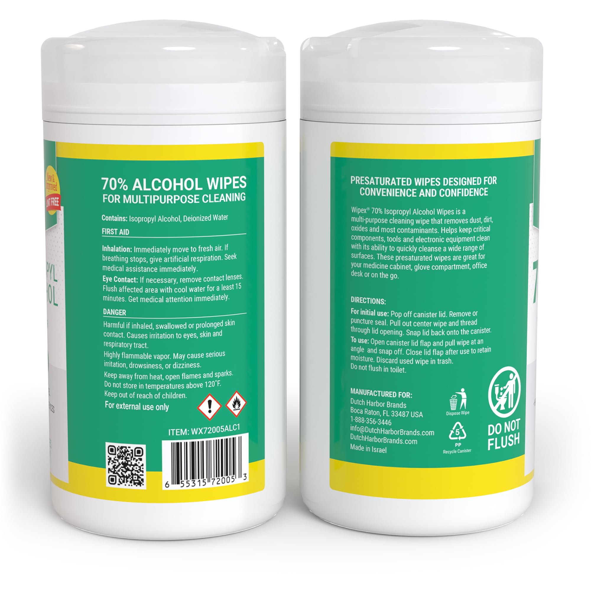 Wipex Alcohol Wipes with 70% Isopropyl Alcohol, 80 CT Lint-Free Cloth in Sealed Canister to clean Surfaces, Electronics, Computer Screens, Glasses, 80