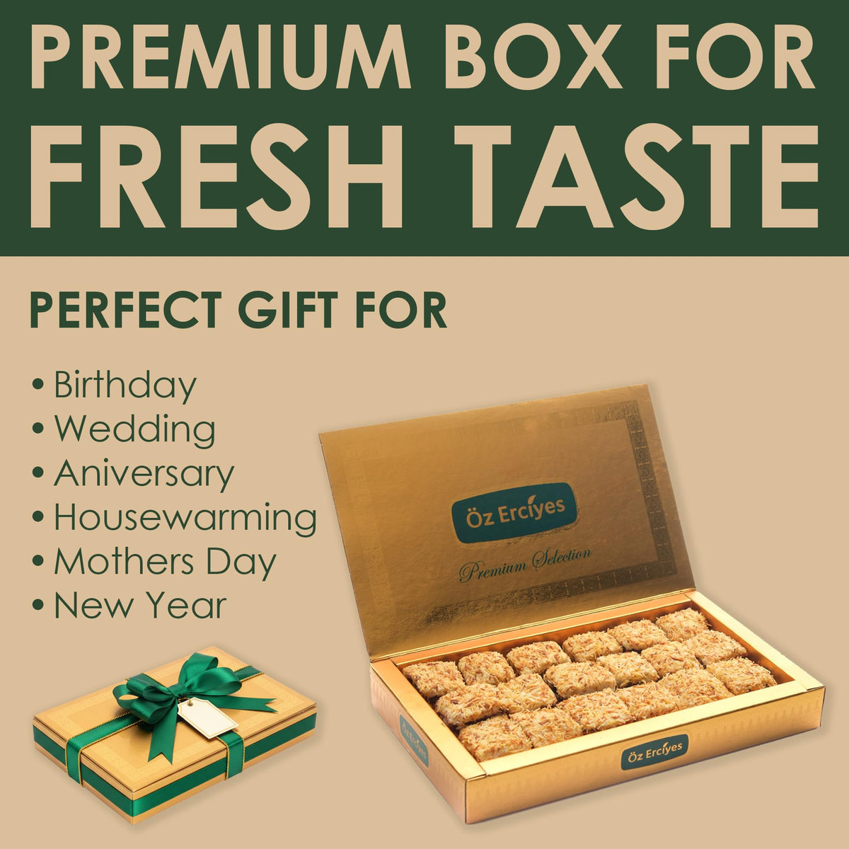 Baklava Style Turkish Delight with Chocolate and Shredded Kadaif - Soft Lokum Candy Inspired by Baklava Pastry, Gourmet Turkish Sweets Gift Box