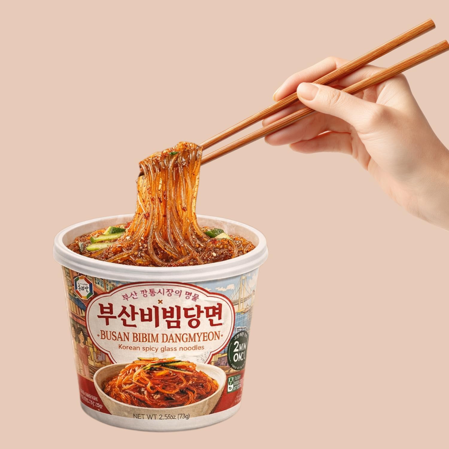 Surasang Spicy Bibim Dangmyeon Glass Noodles - Korean Sweet Potato Instant Noodles with Spicy Sauce, Gluten-Free Dangmyun, Ready in 5 Minutes
