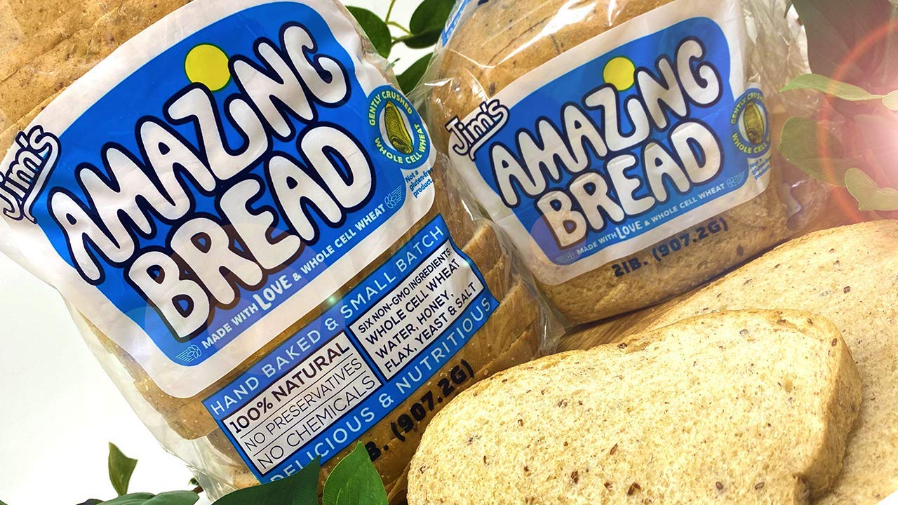 Jim's Amazing Bread - / Sliced Whole Wheat Bread 2lb / Gluten Inactive Whole Cell Wheat / 5 Grams of Fiber/ 6 All-Natural Ingredients/Healthy