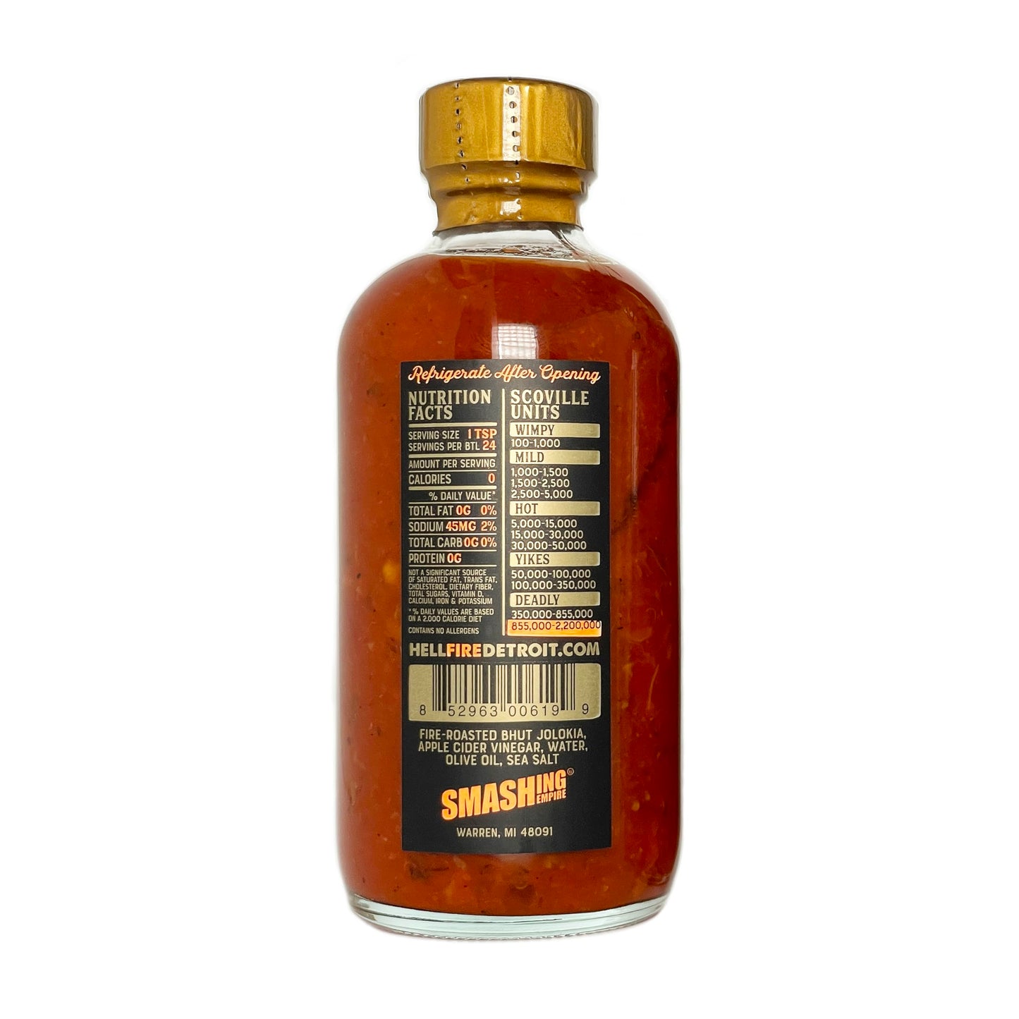 Hell Fire Detroit Bhut Jolokia (aka Ghost) Hot Sauce (Superhot), Limited Edition, Crafted with Fresh, Fire-Roasted Bhut Jolokia Chile Peppers