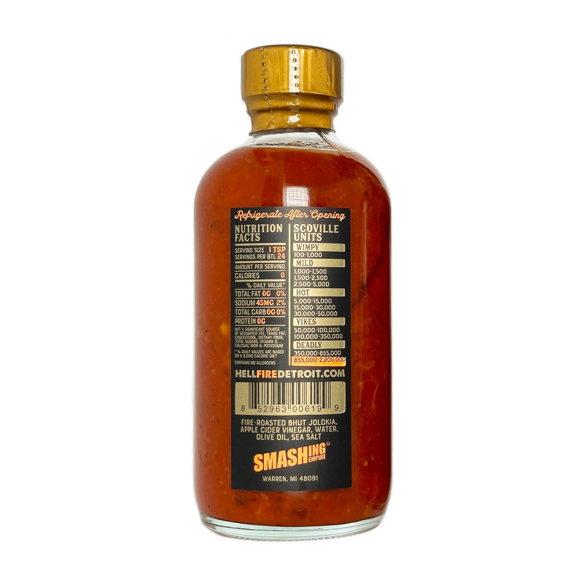 Hell Fire Detroit Bhut Jolokia (aka Ghost) Hot Sauce (Superhot), Limited Edition, Crafted with Fresh, Fire-Roasted Bhut Jolokia Chile Peppers