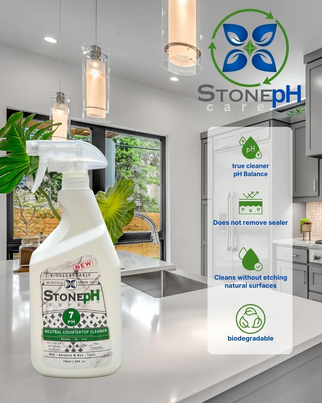 STONE PH Countertop Cleaner Spray - Daily Granite Cleaner Spray - Stone Cleaner- Ph Neutral Formula For Kitchen & Home Cleaning Surfaces Marble