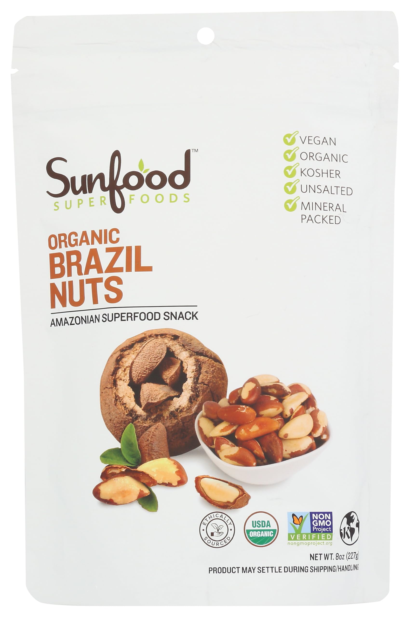 Sunfood Superfoods Raw Organic Brazil Nuts - Brazil Nuts Organic, Raw Brazil Nuts, Brazilian Nuts Unsalted, Great Source of Protein, USDA Organic, Non