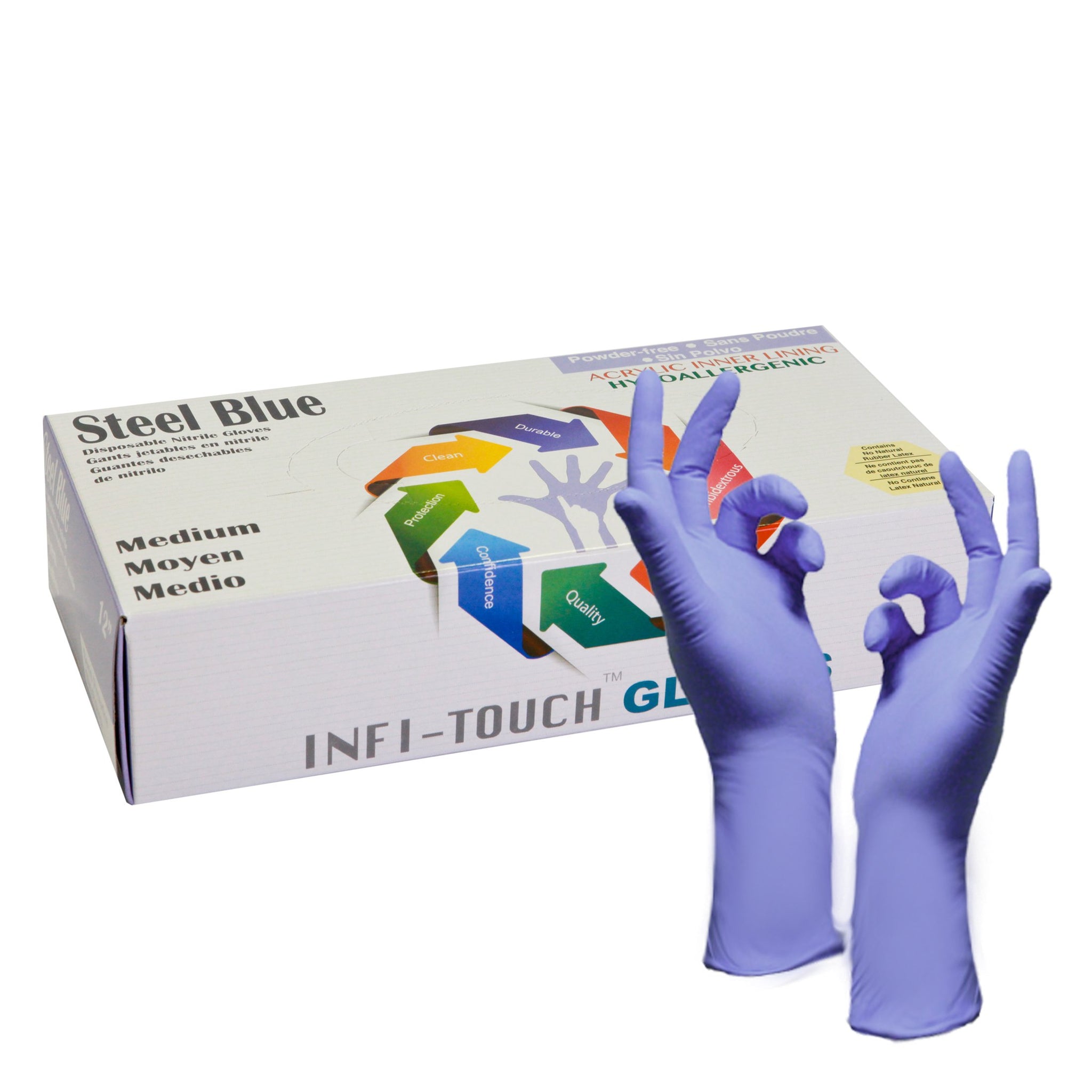 Nitrile Disposable Gloves - Infi-Touch Nitrile Gloves Powder Free - Hypoallergenic, 12" Gloves, Steel Blue, (50 Count, Medium)