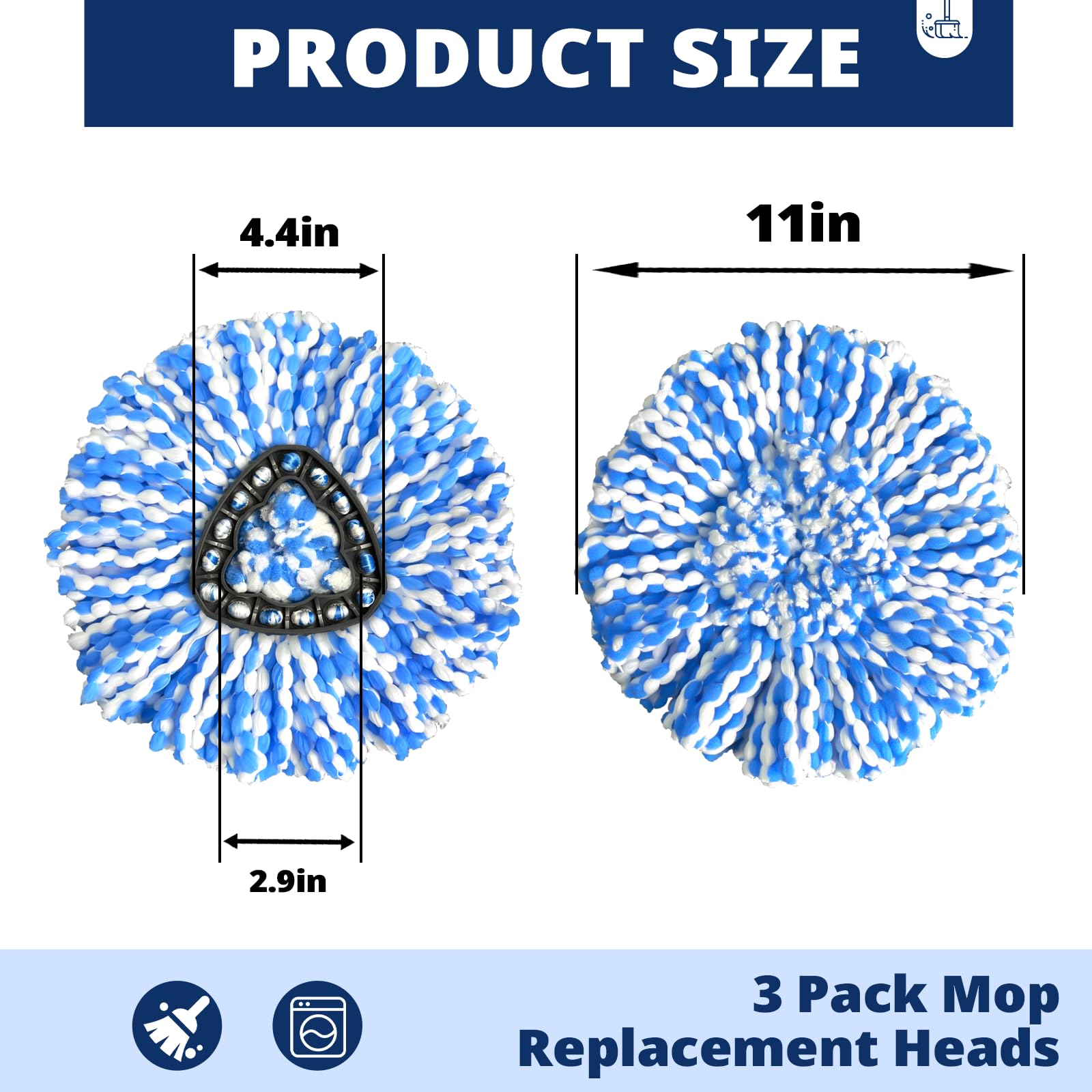 3 Pack Spin Mop Replacement Head Compatible with RinseClean 2-Tank System, Microfiber Mop Refill, Machine Washable Deep Cleaning Mop Head for Hardwood