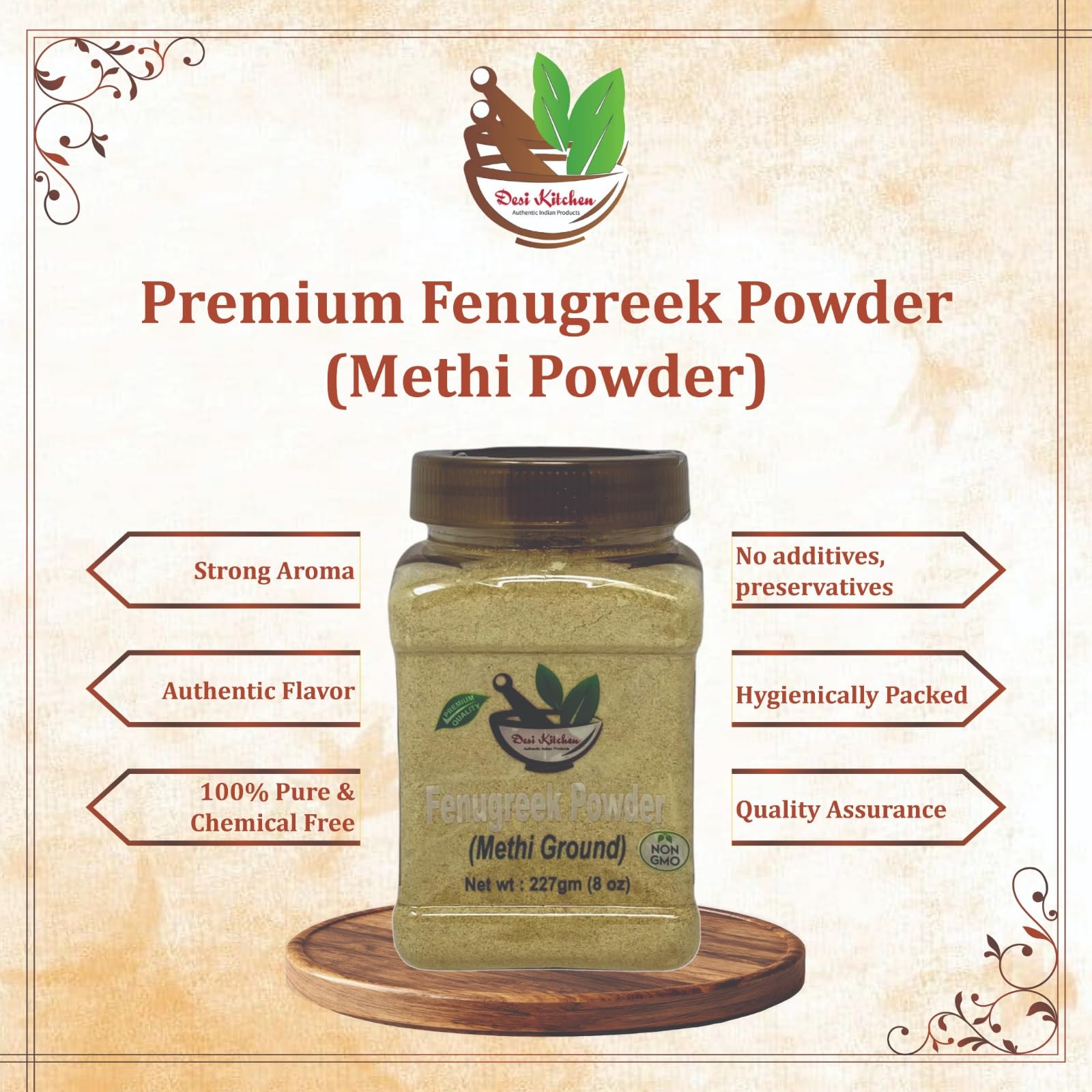 Desi Kitchen Fenugreek Powder (Methi Powder) 8oz (227g) | All Natural | Salt Free | Vegan | NON GMO | By Rani Foods