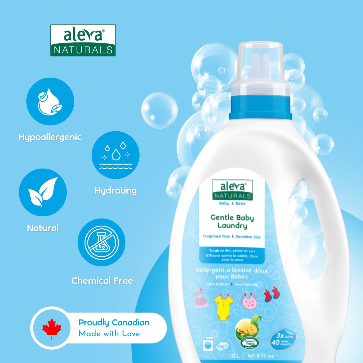 Aleva Naturals Gentle Baby Laundry, Effective Plant based Formula, Laundry Liquid, Fragrance Free, Tough on Stains and Dirt, Sensitive Skin friendly