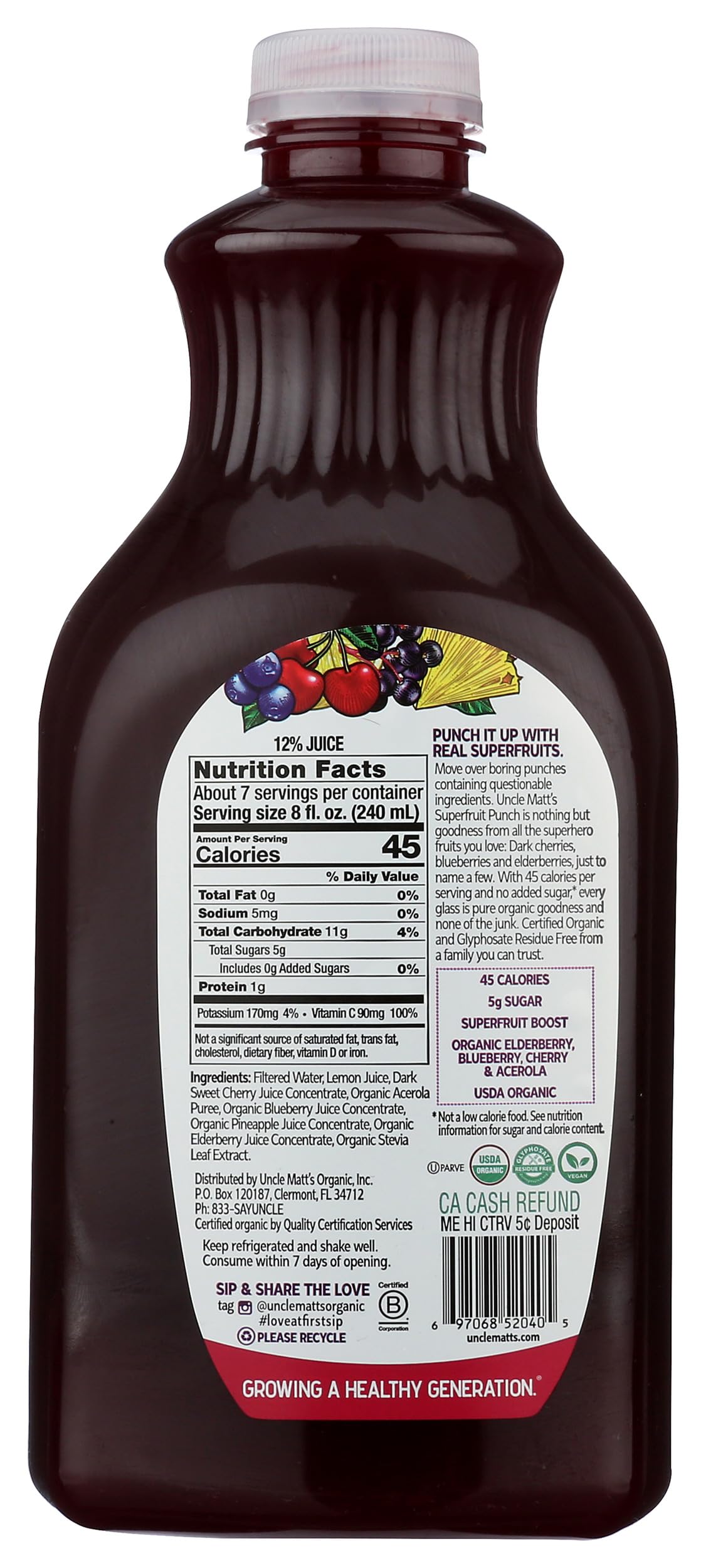 Uncle Matts Organic No Sugar Added Superfruit Punch, 52 FZ