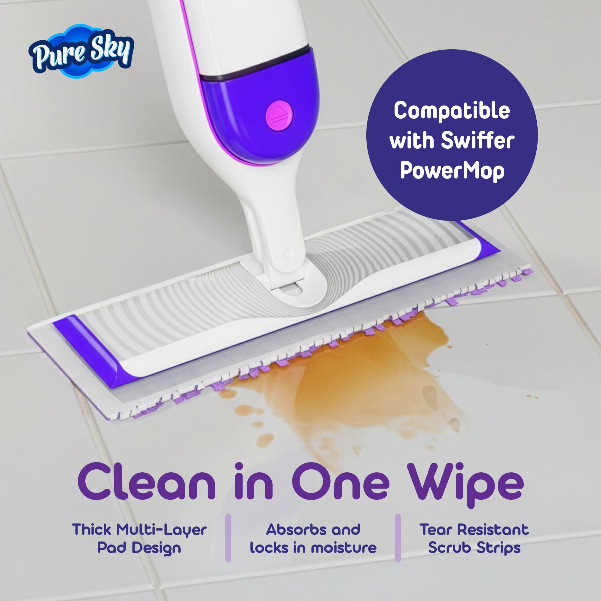 30 Pack Power Mop Refills, Pads for Swiffer PowerMop - Upgraded Design with Full Width, Improved Absorbent Layer, 5X Cleaning - Heavy Duty Replacement