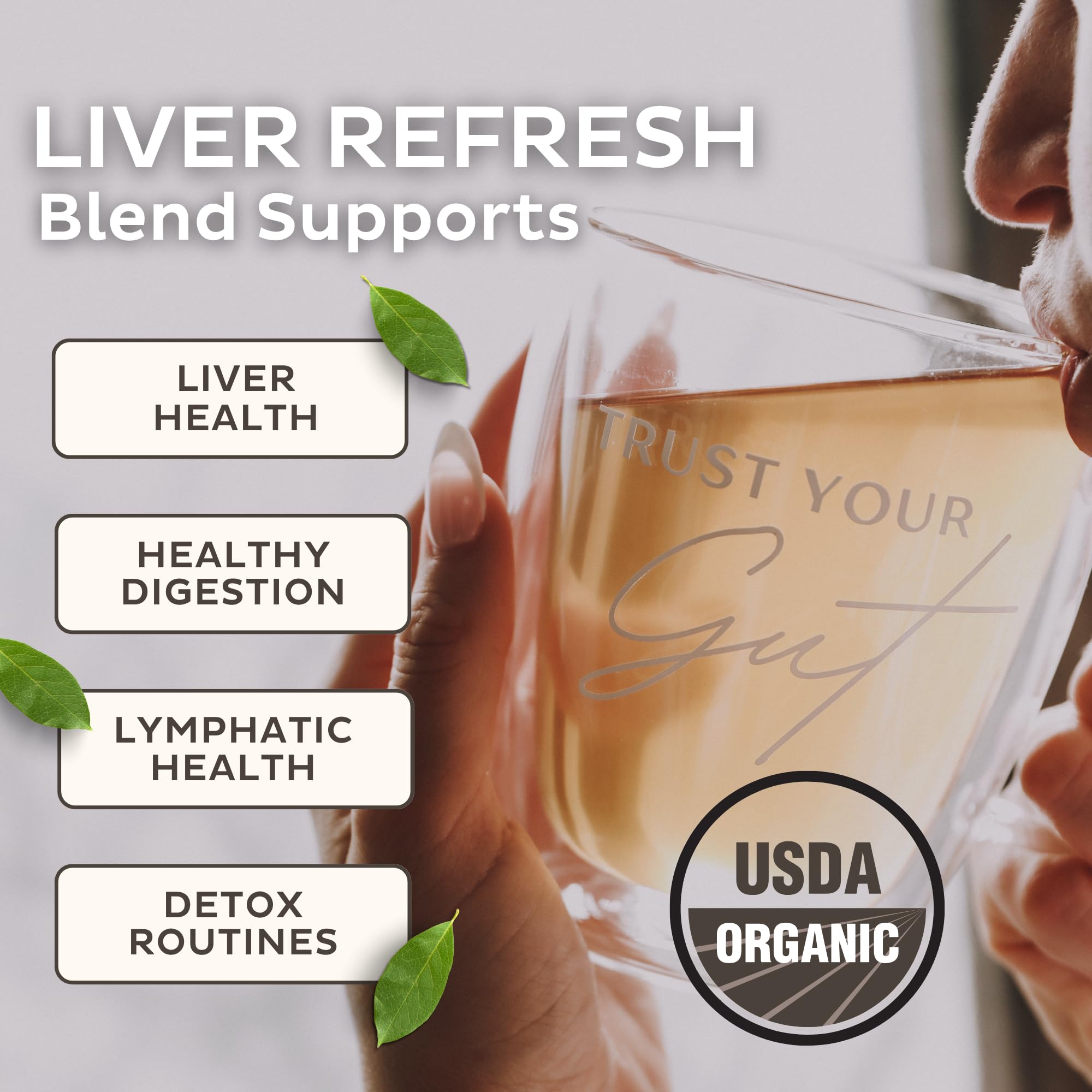 Trust Your Gut Organic Root & Restore Herbal Caffeine-Free Tea, Liver Cleansing Tea Blend with Burdock Root, Chamomile, Dandelion, Licorice for Gut
