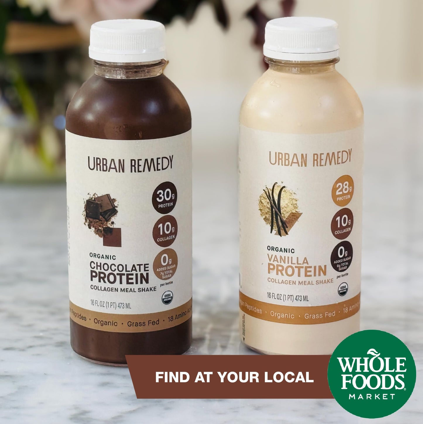 Urban Remedy Chocolate Protein Collagen Meal Shake, 16 oz - 30g Protein, 10g Organic Grass-Fed Collagen, No Added Sugar, Dairy-Free