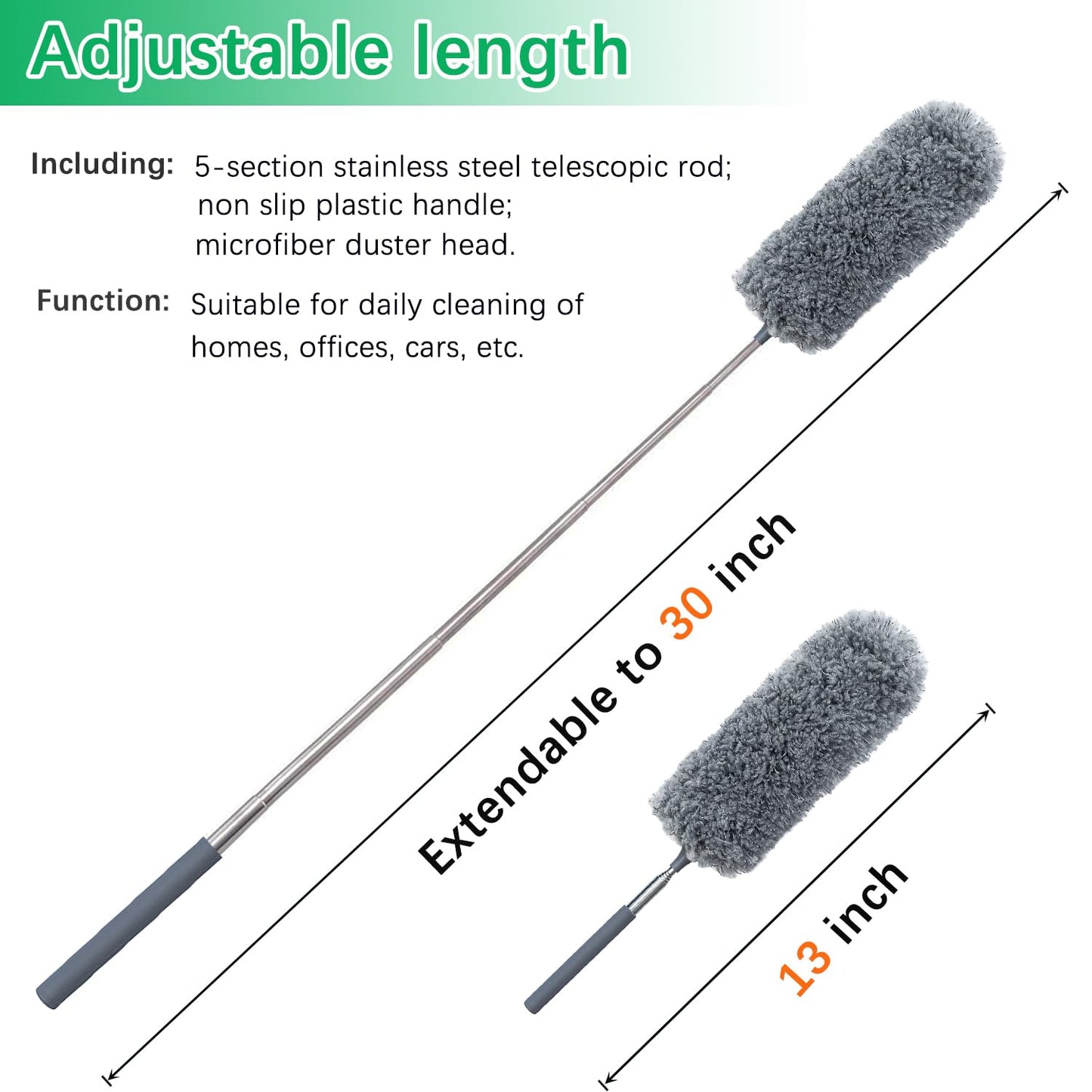 4 Pack Small Microfiber Feather Duster, with 13" to 30" Extendable Pole, Microfiber Head, Cleaning Tool for Cleaning Office, Car, Computer, Furniture